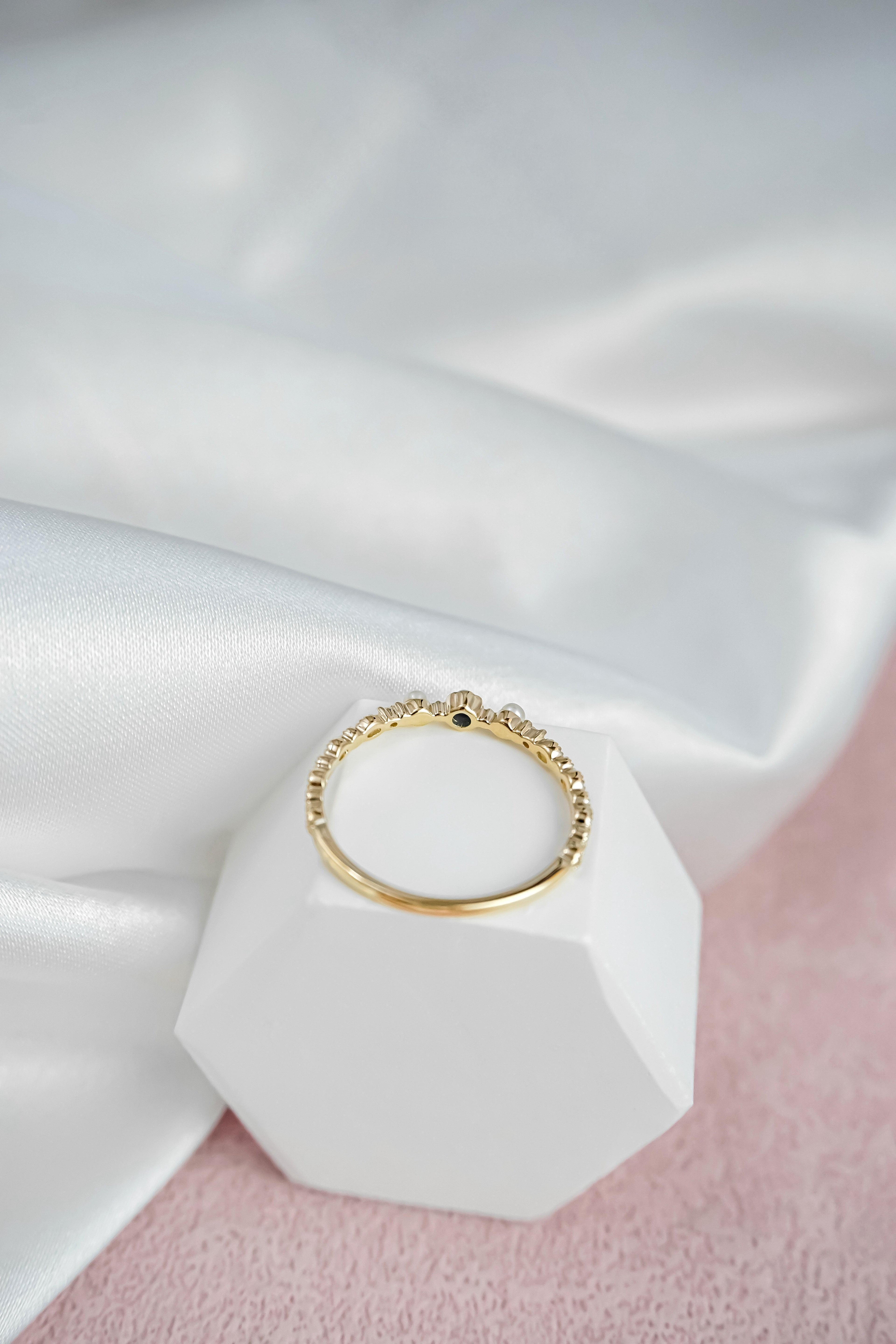 日本製10K金18K金綠松石珍珠鑽石戒指背面