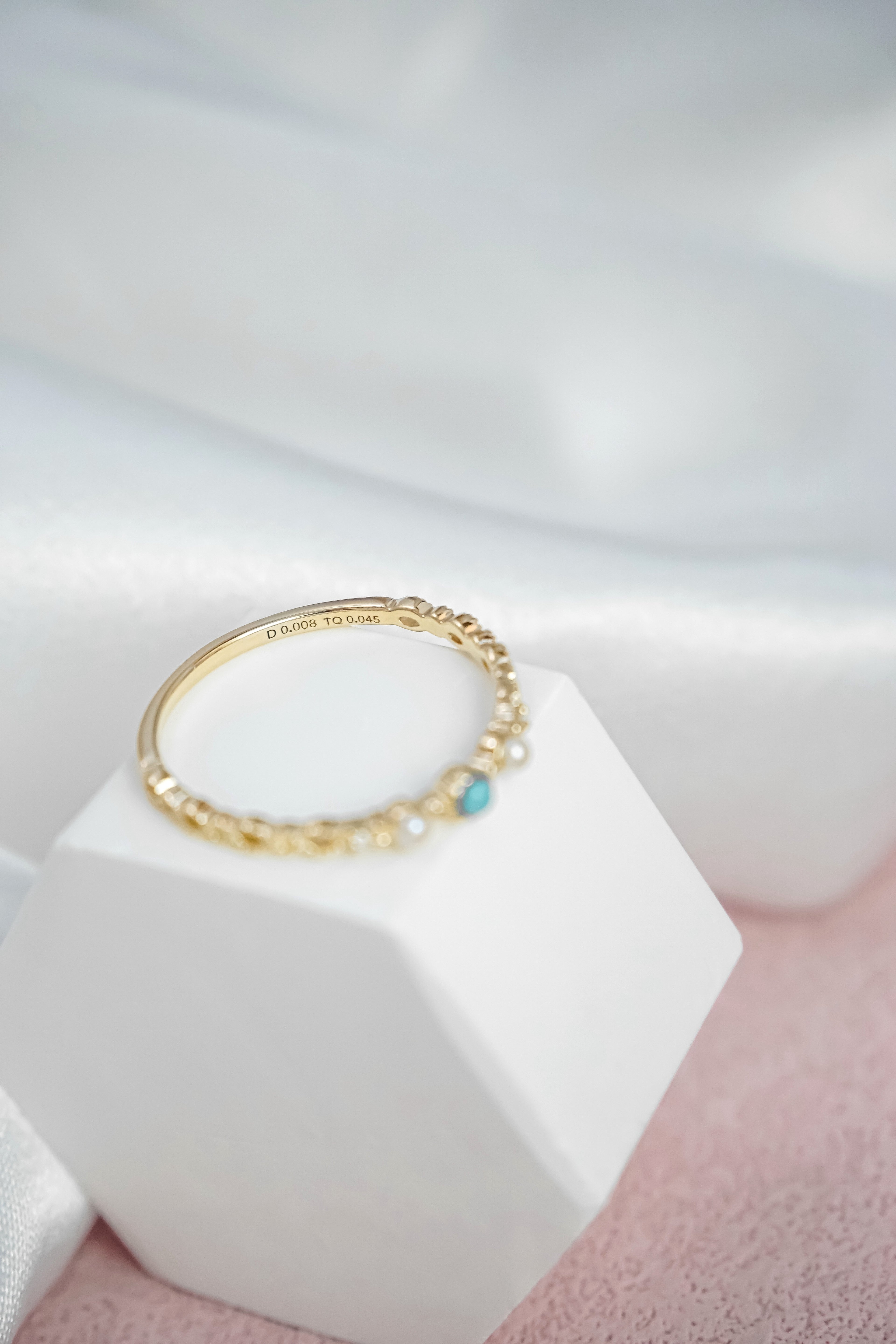 日本製10K金18K金綠松石珍珠鑽石戒指內圈細節圖