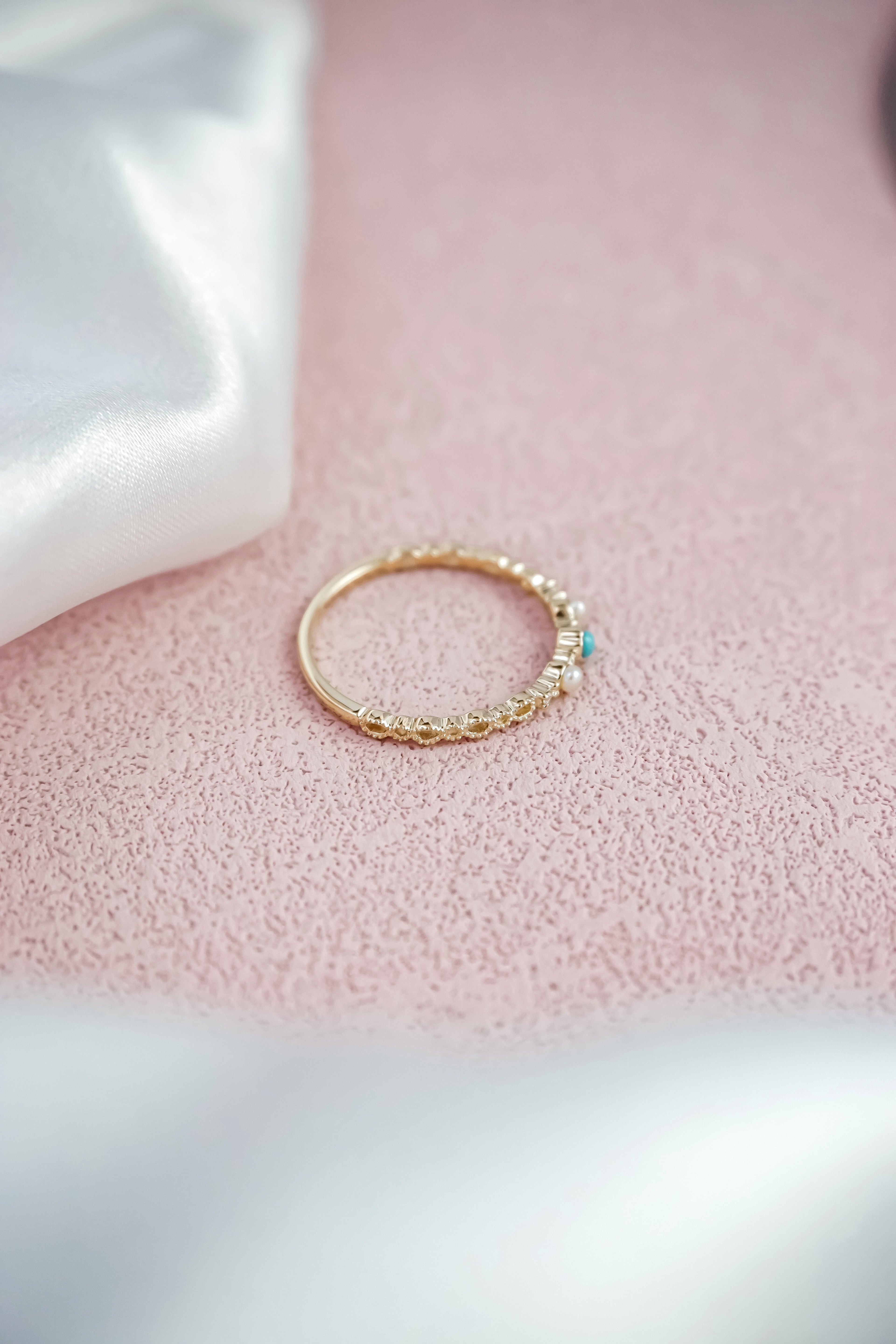 日本製10K金18K金綠松石珍珠鑽石戒指右面