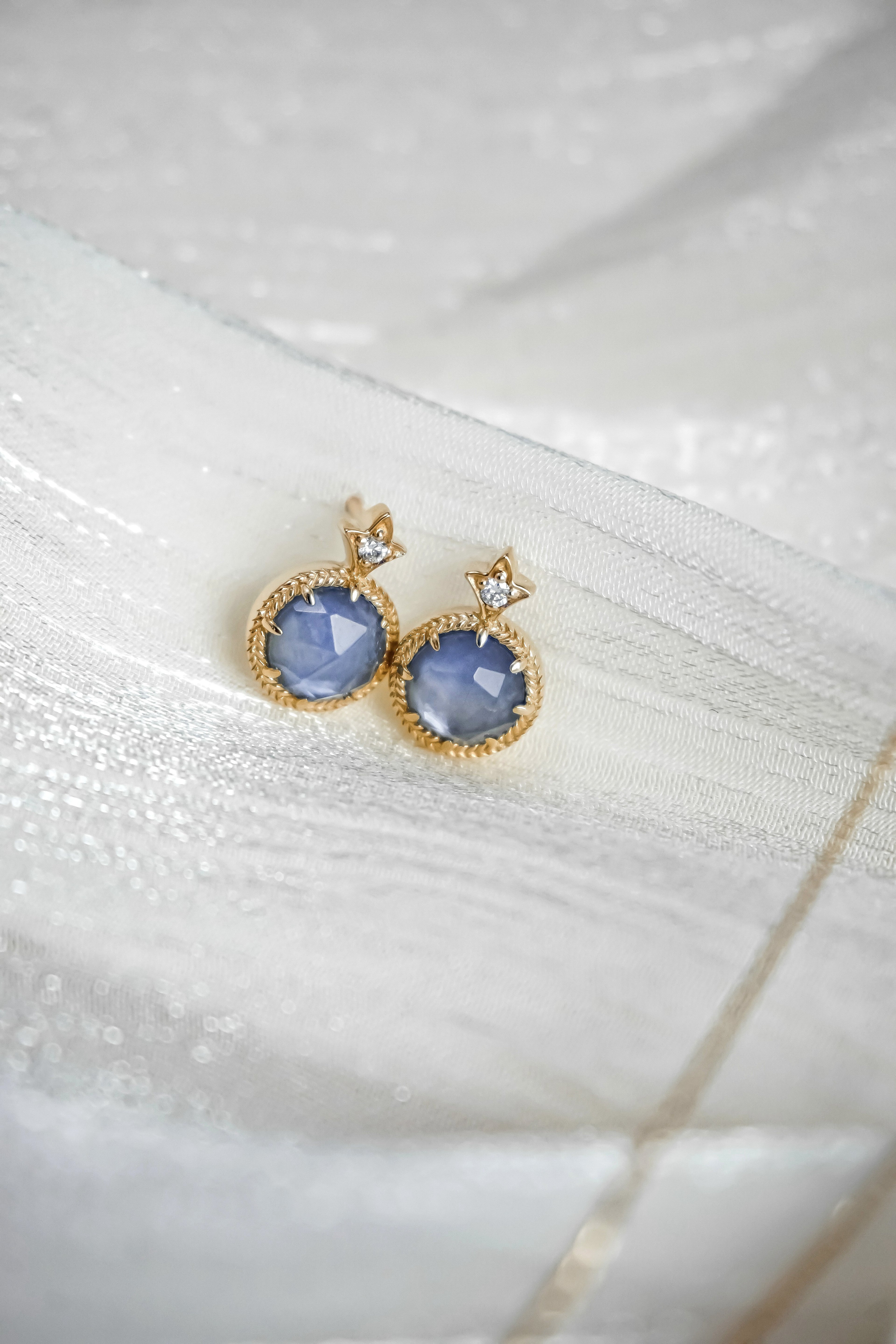 日本製10K金18K金藍寶石鑽石耳環耳釘近拍