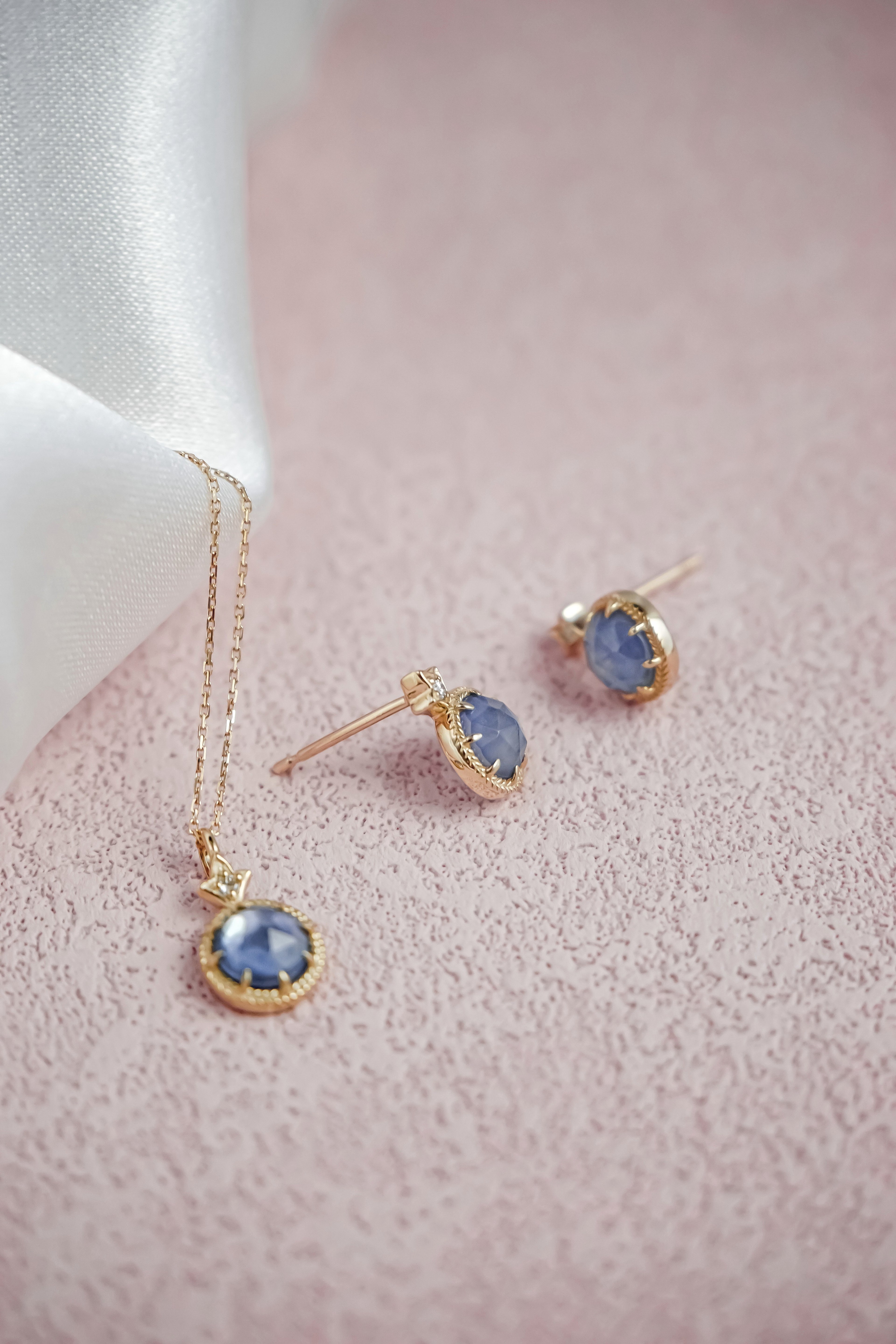 日本製10K金18K金藍寶石鑽石耳環耳釘項鍊套裝