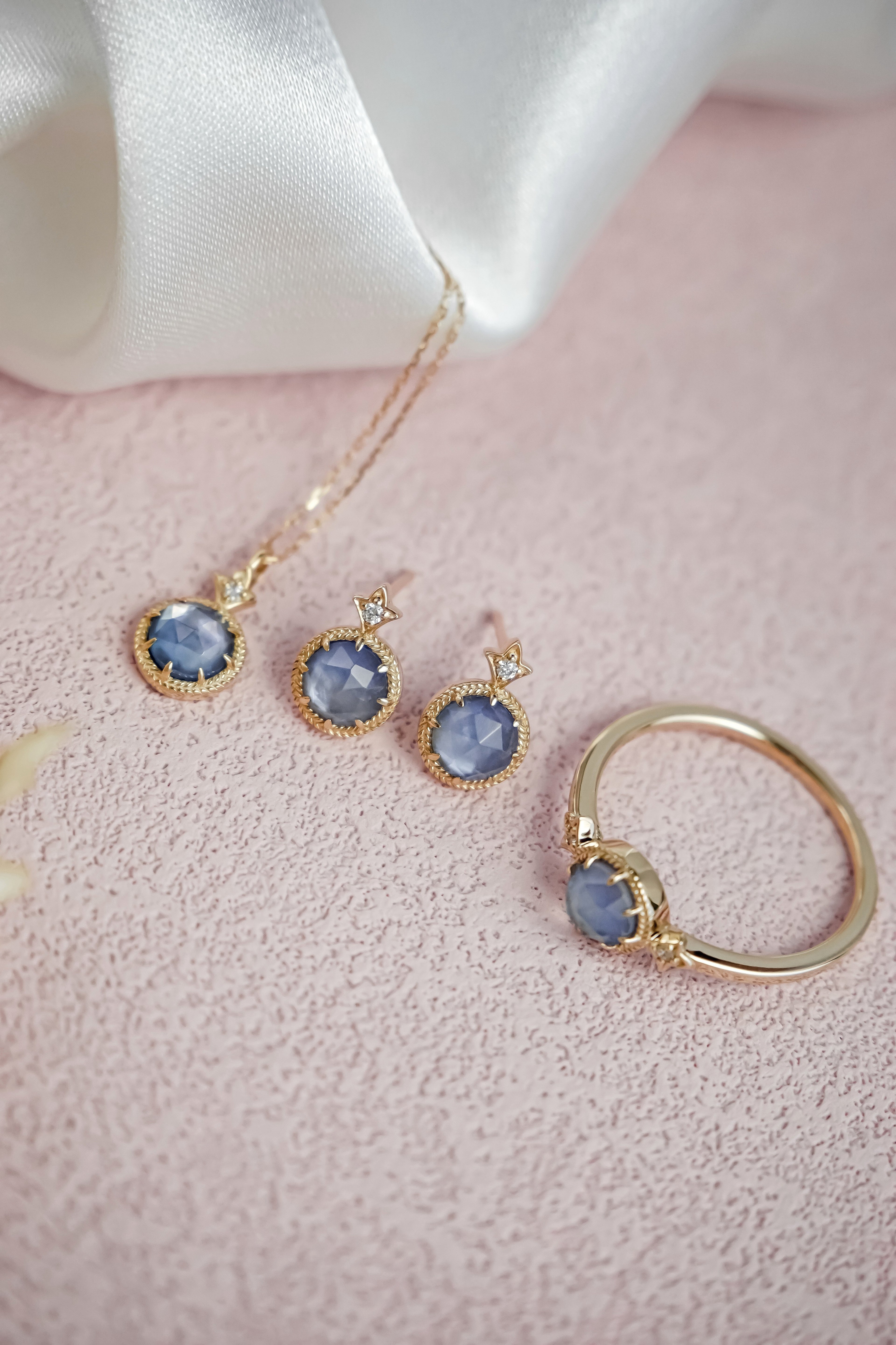 日本製10K金18K金藍寶石鑽石耳環耳釘項鍊戒指套裝