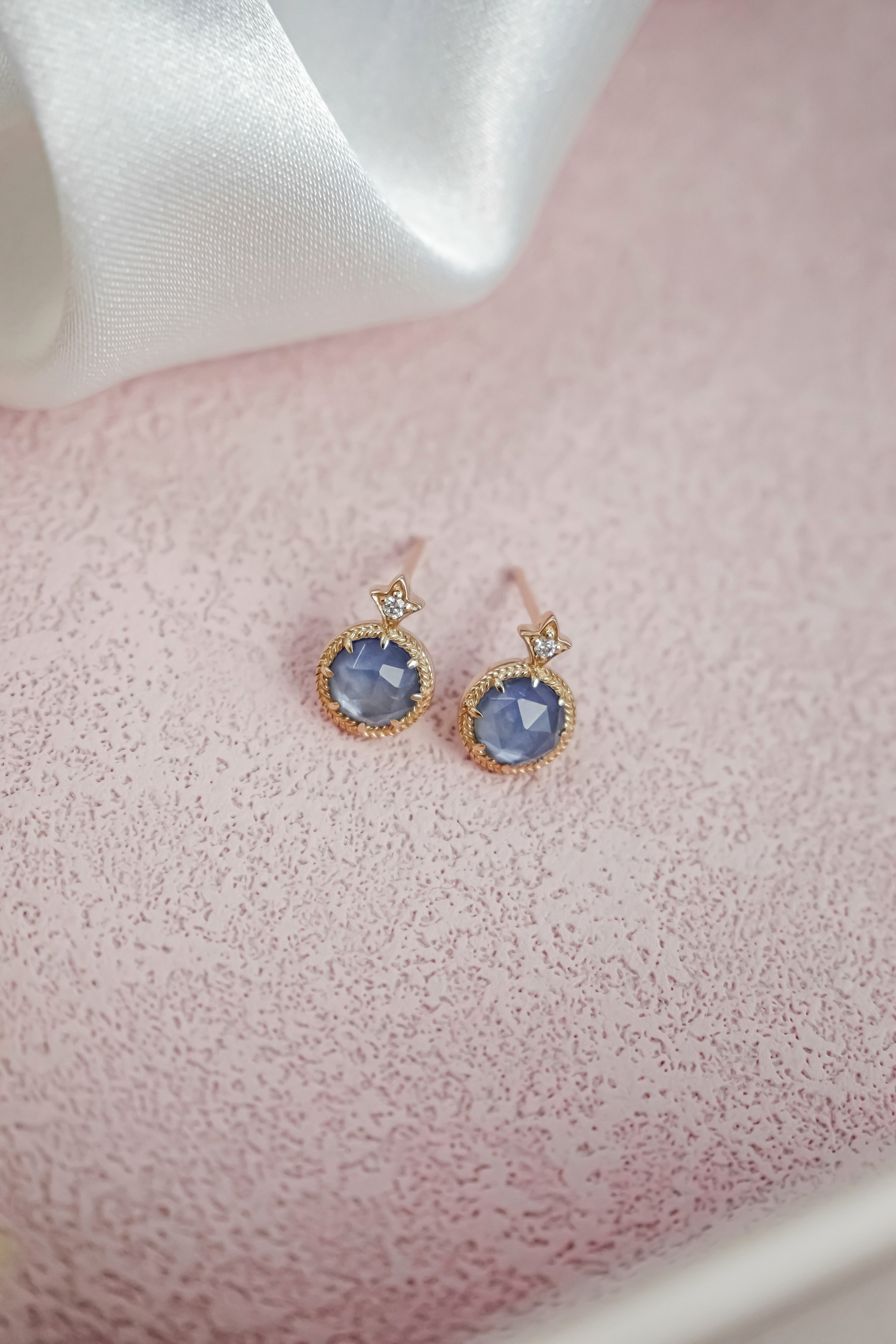 日本製10K金18K金藍寶石鑽石耳環耳釘