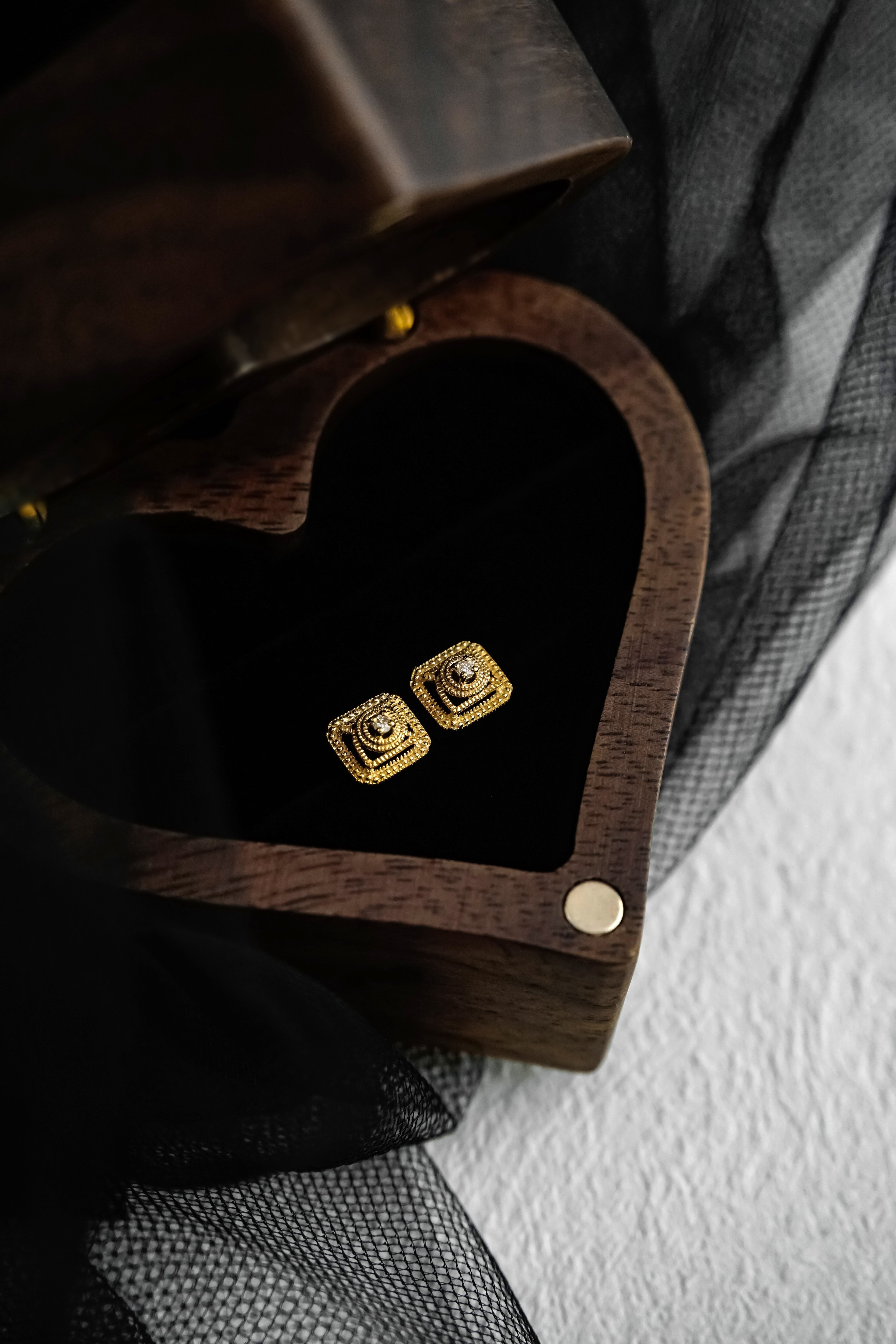 日本製K金古典方形鑽石耳環平放低拍