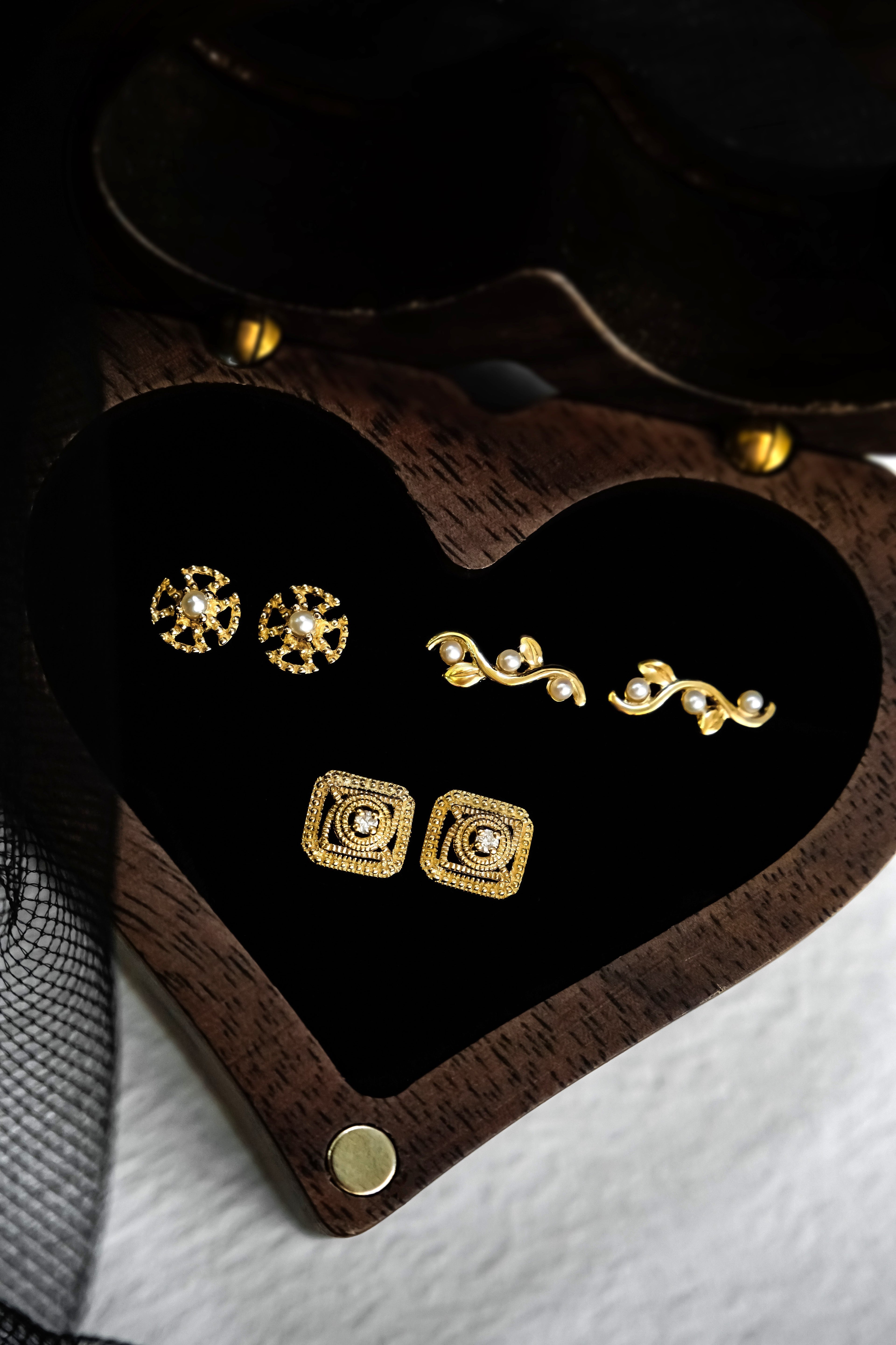 日系K金珍珠鑽石三款設計耳環耳釘正面近拍展示圖