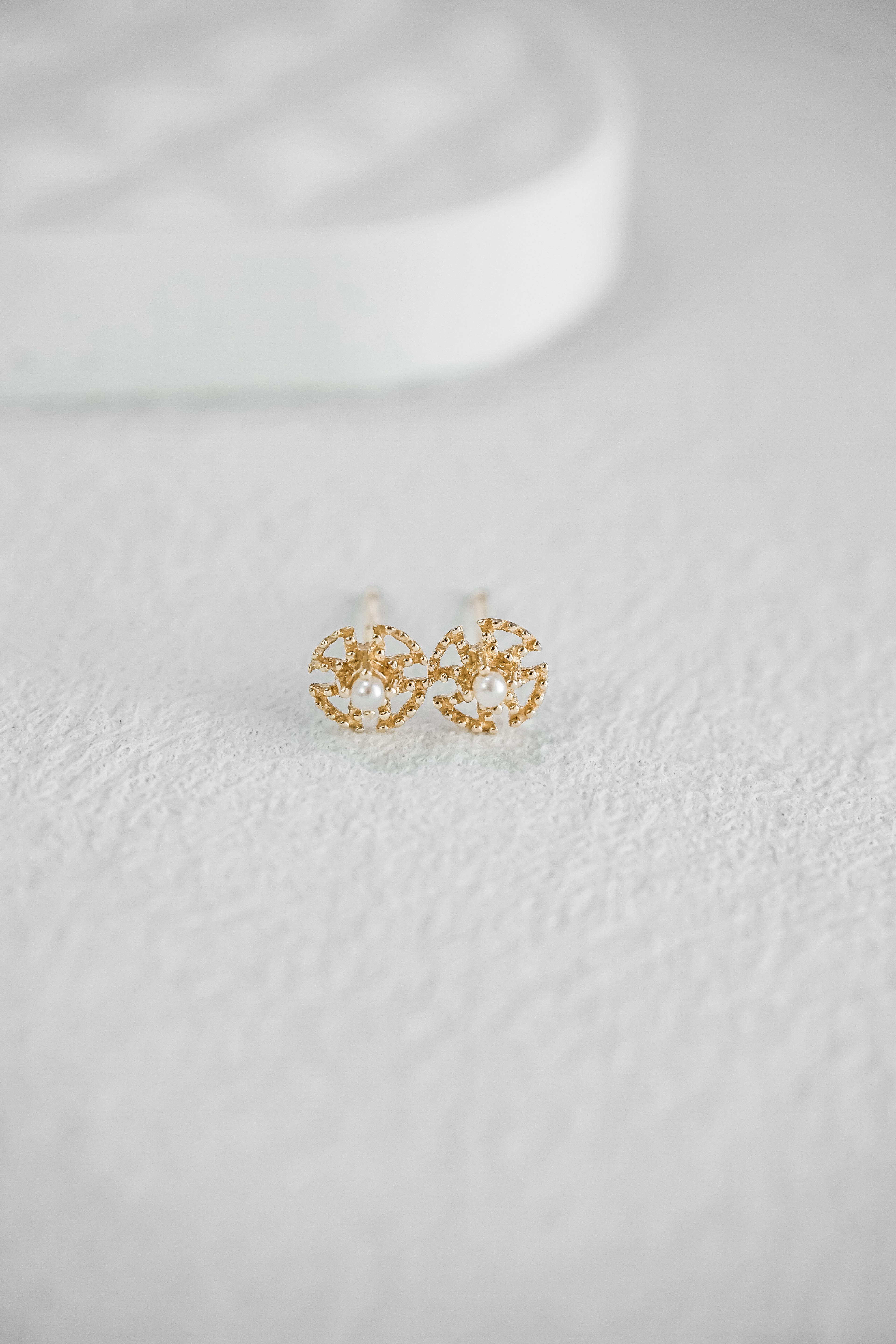 日本製10K金18K金風車珍珠耳環耳釘正面