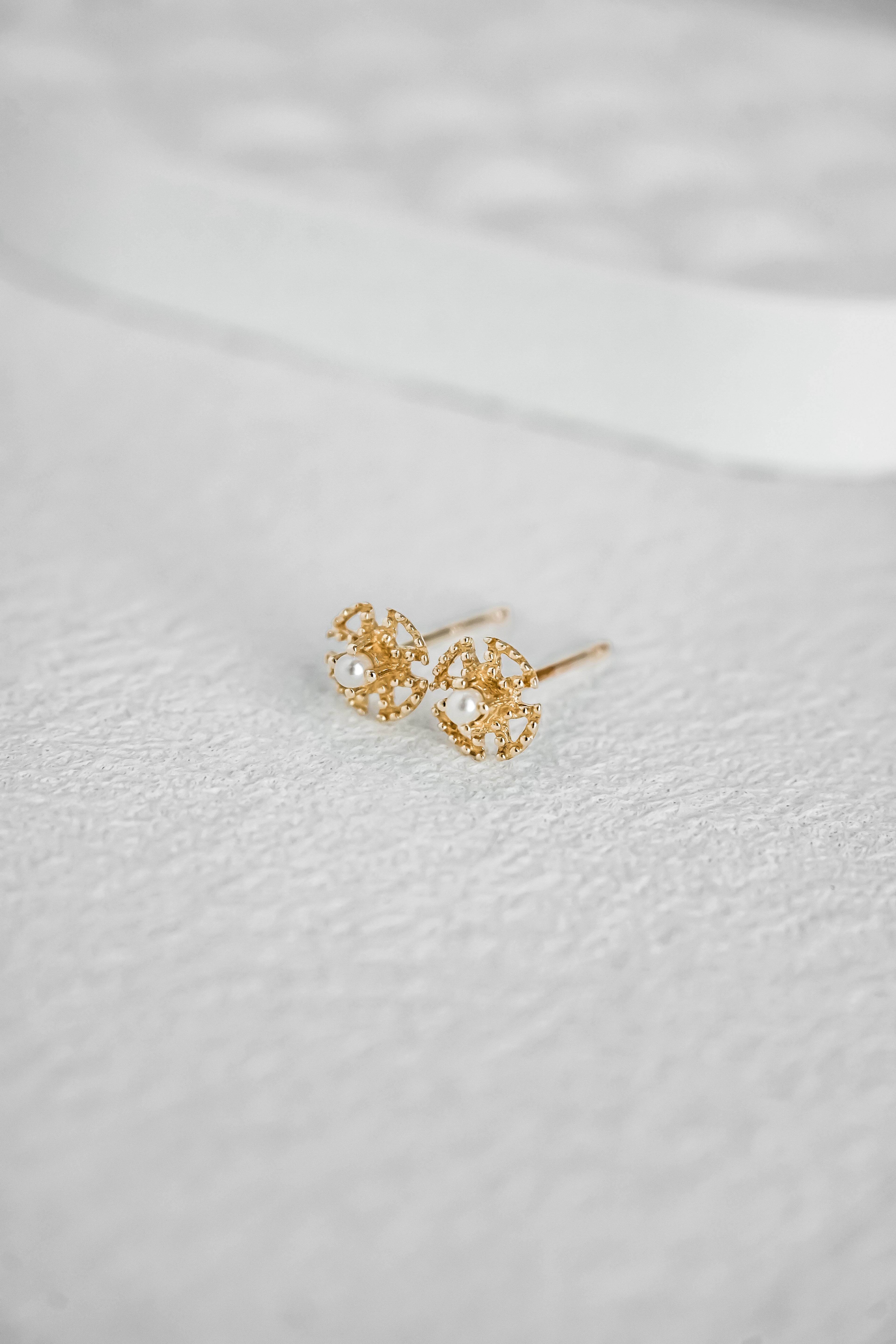 日本製10K金18K金風車珍珠耳環耳釘左面