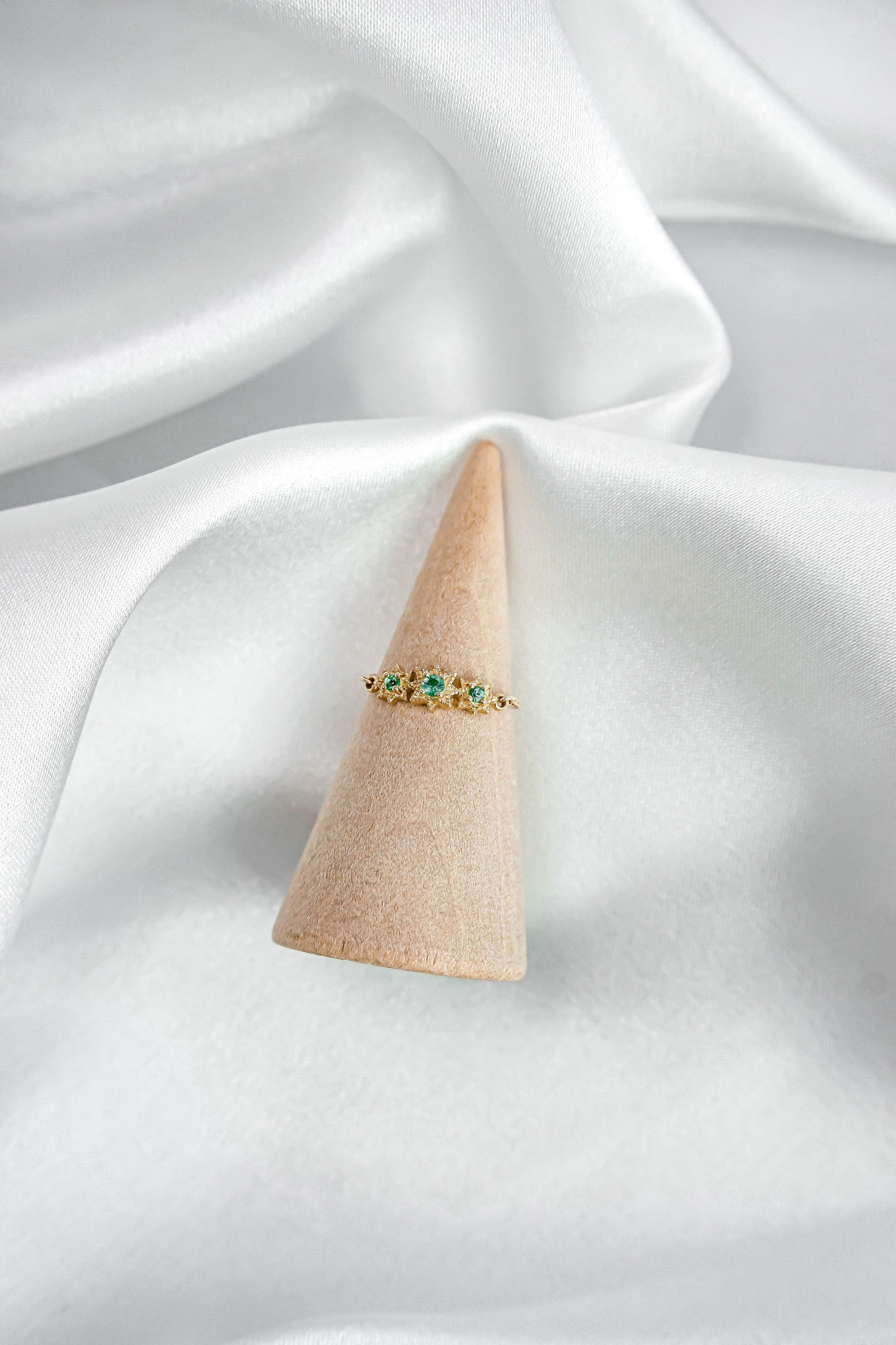 日本製K金八芒星祖母綠戒指鍊戒正面