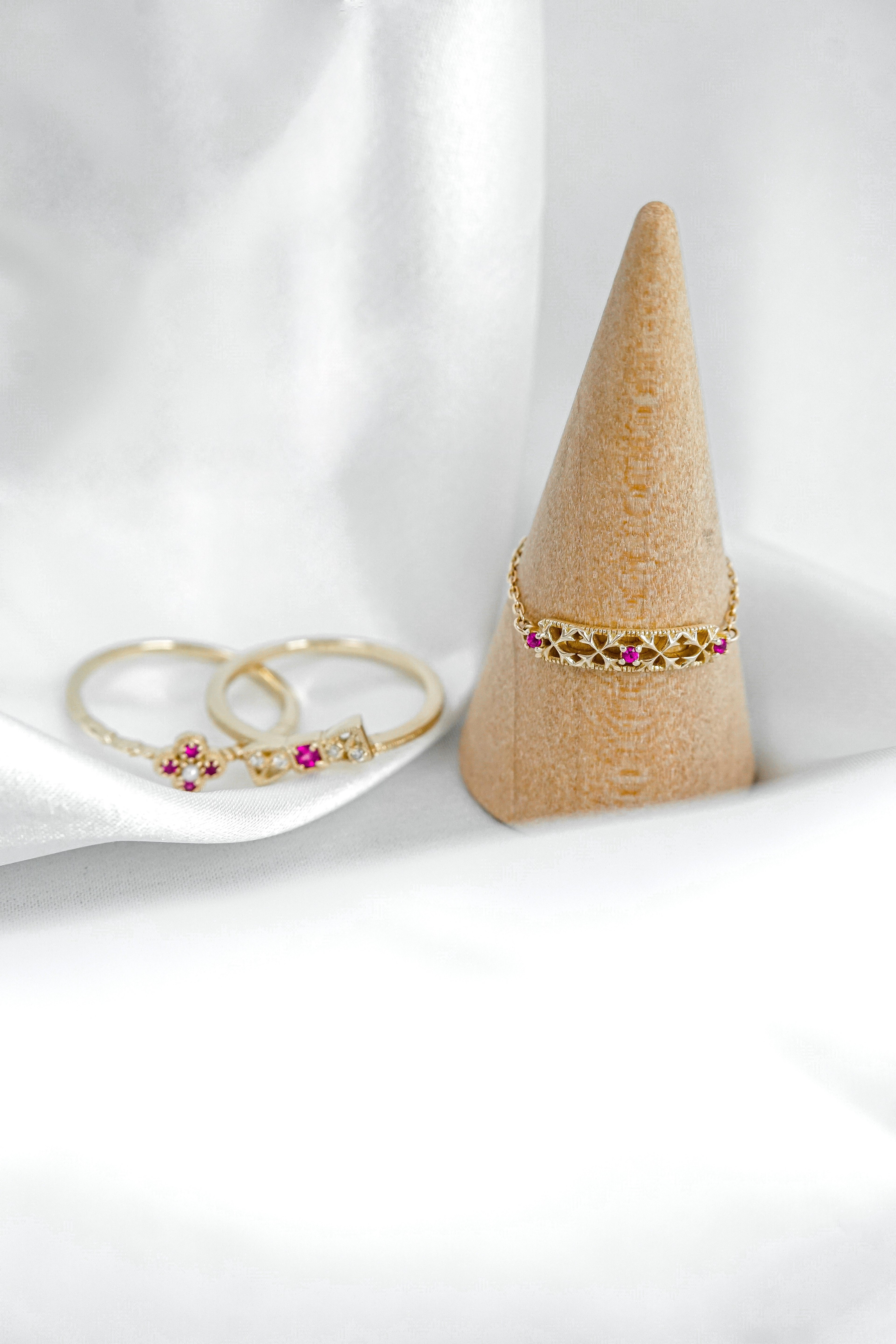 三款日本製K金紅寶石戒指鍊戒