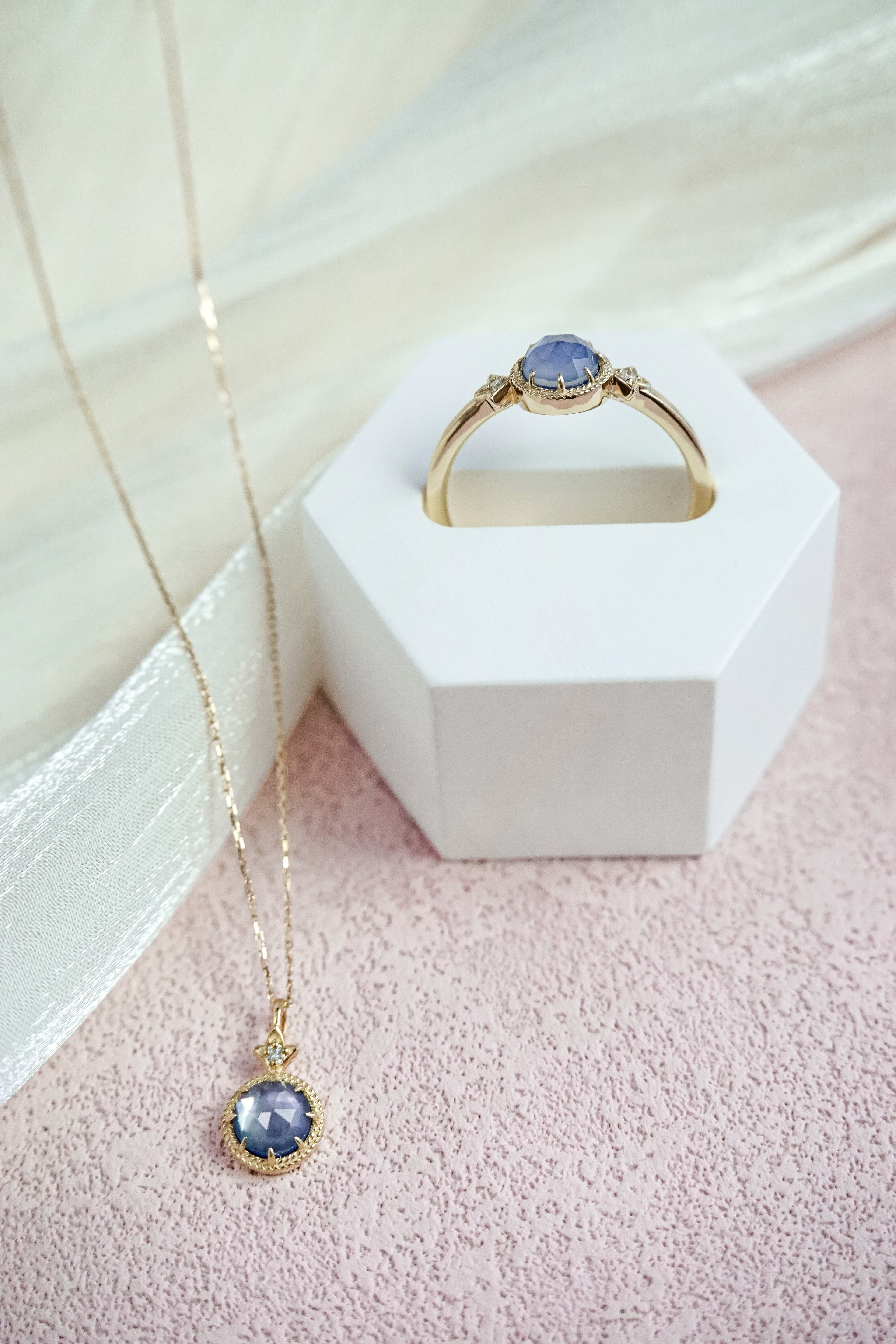 日本製10K金18K金藍寶石鑽石戒指項鍊套裝