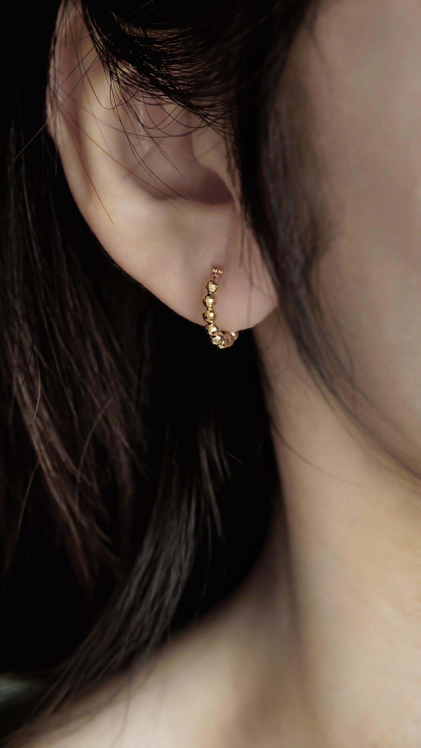 10K Gold Faceted Bead Hoop Earrings