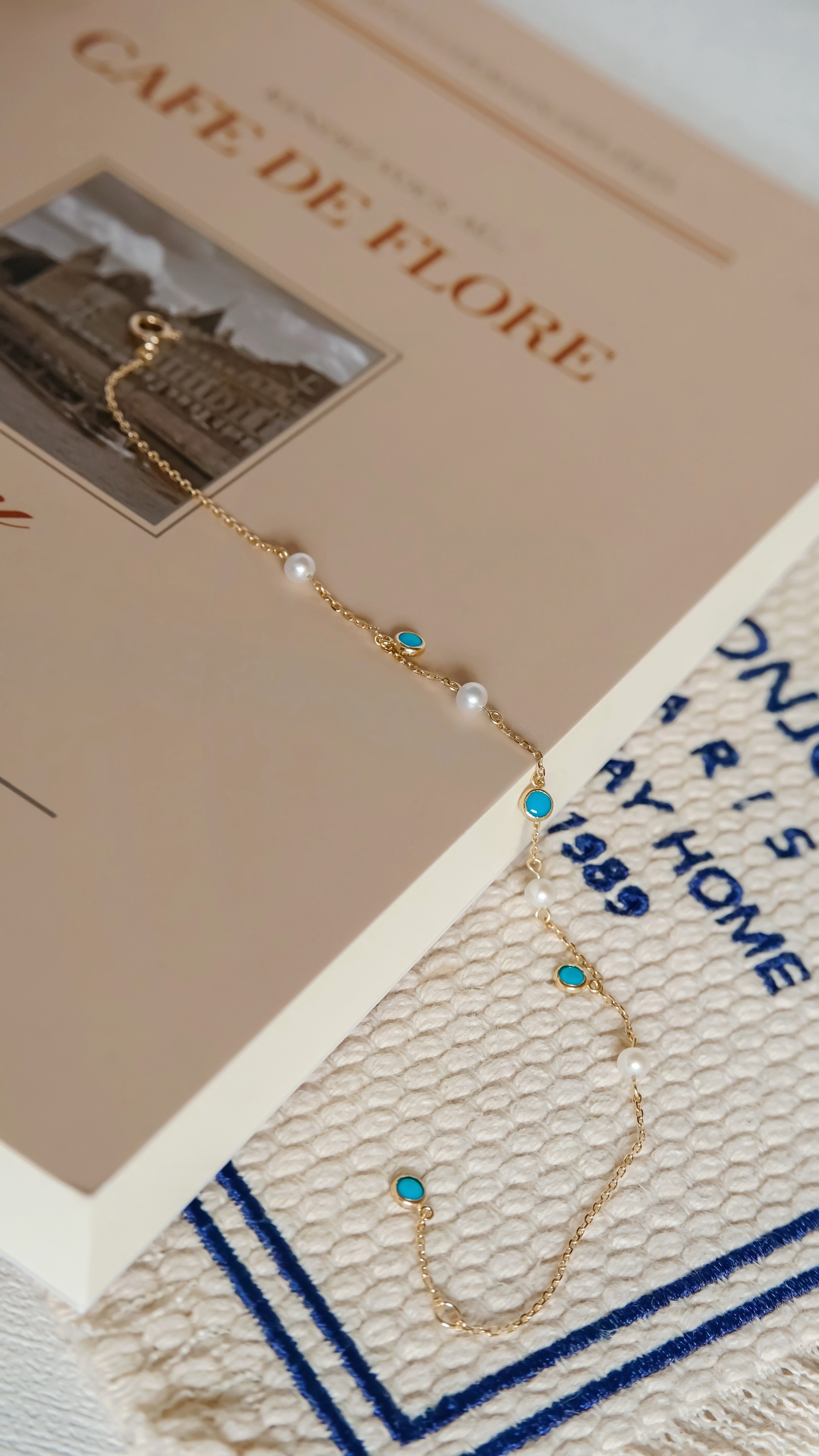 珍藍相映|綠松石珍珠手鍊