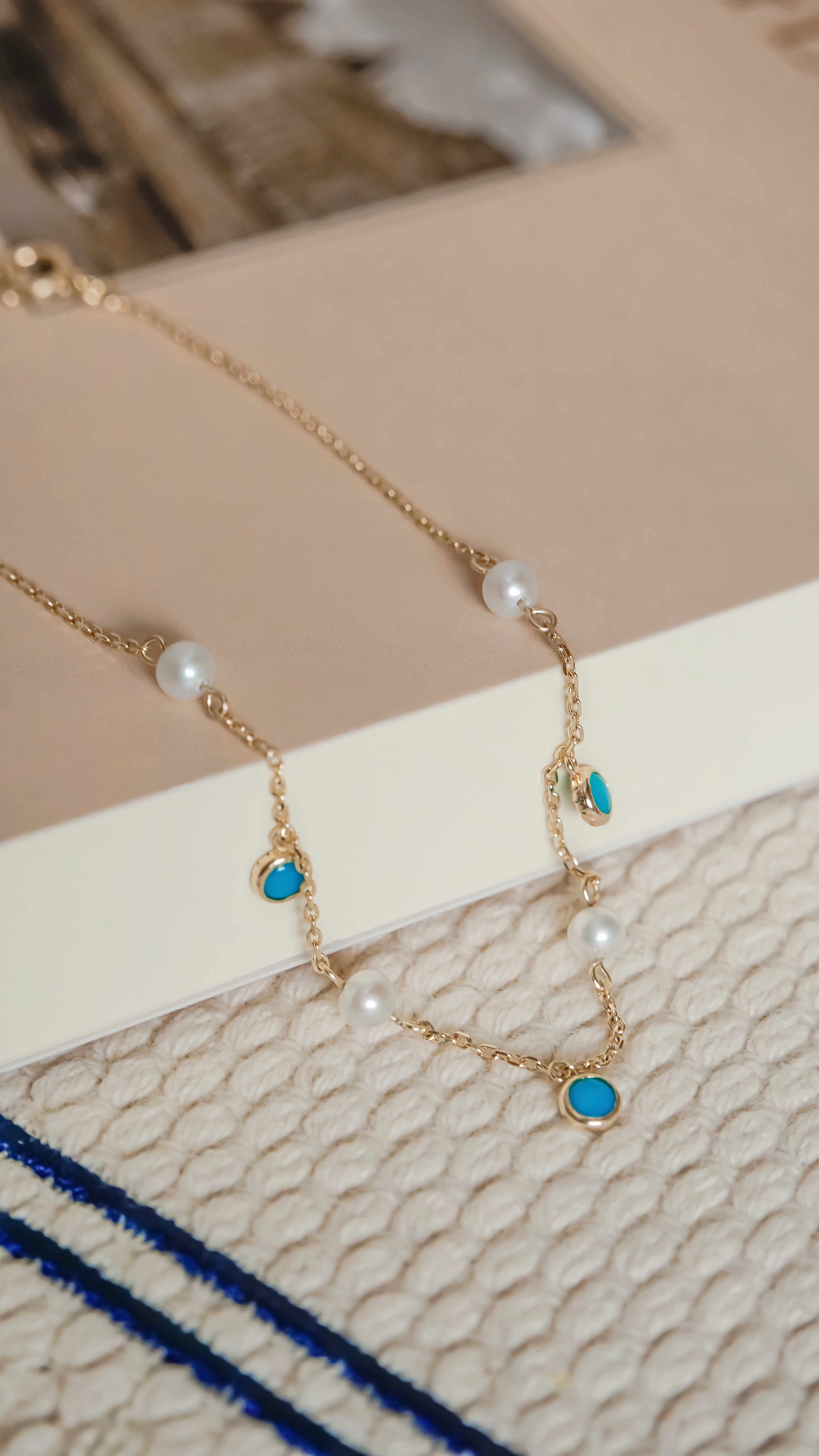 珍藍相映|綠松石珍珠手鍊