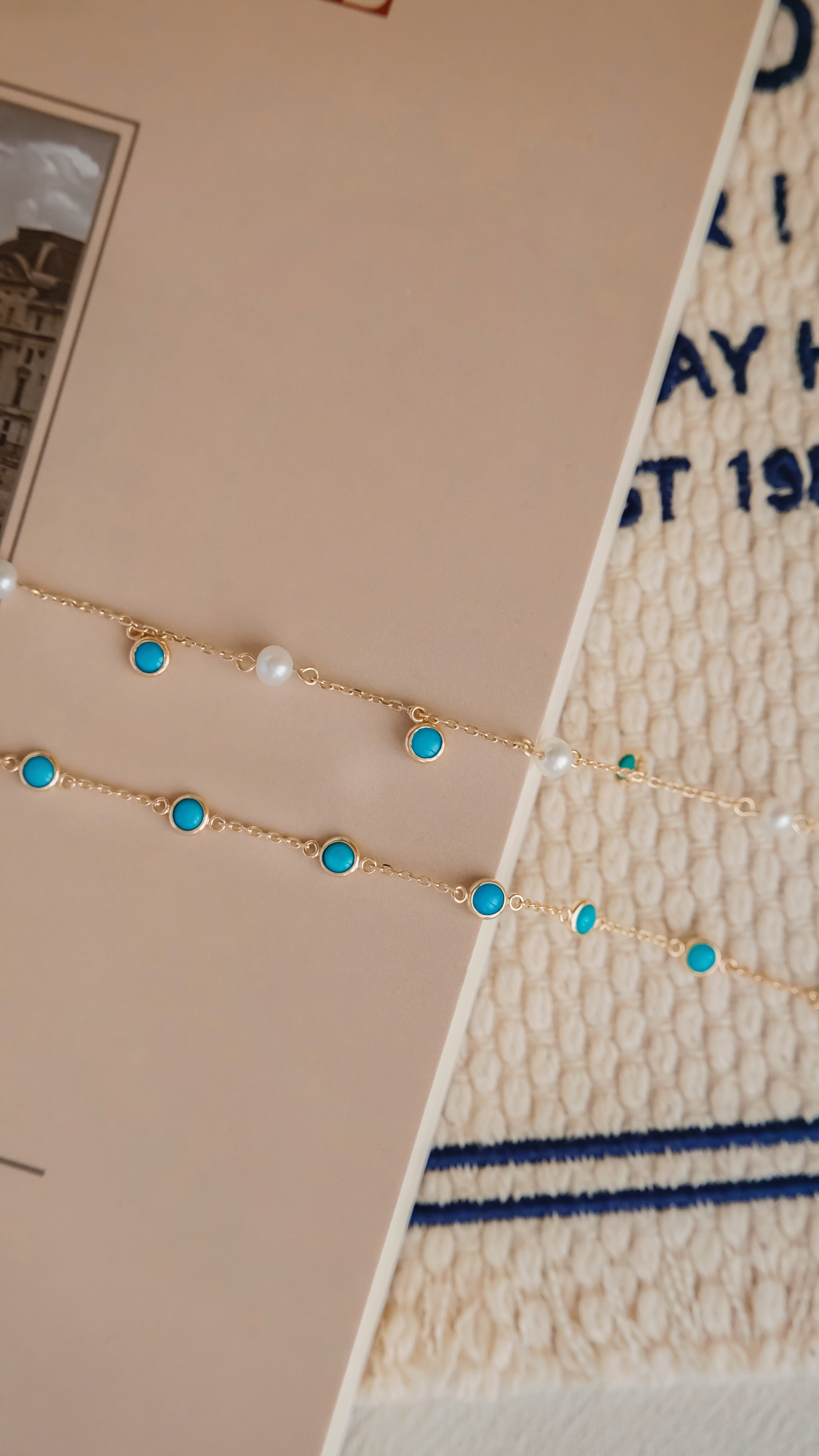 珍藍相映|綠松石珍珠手鍊