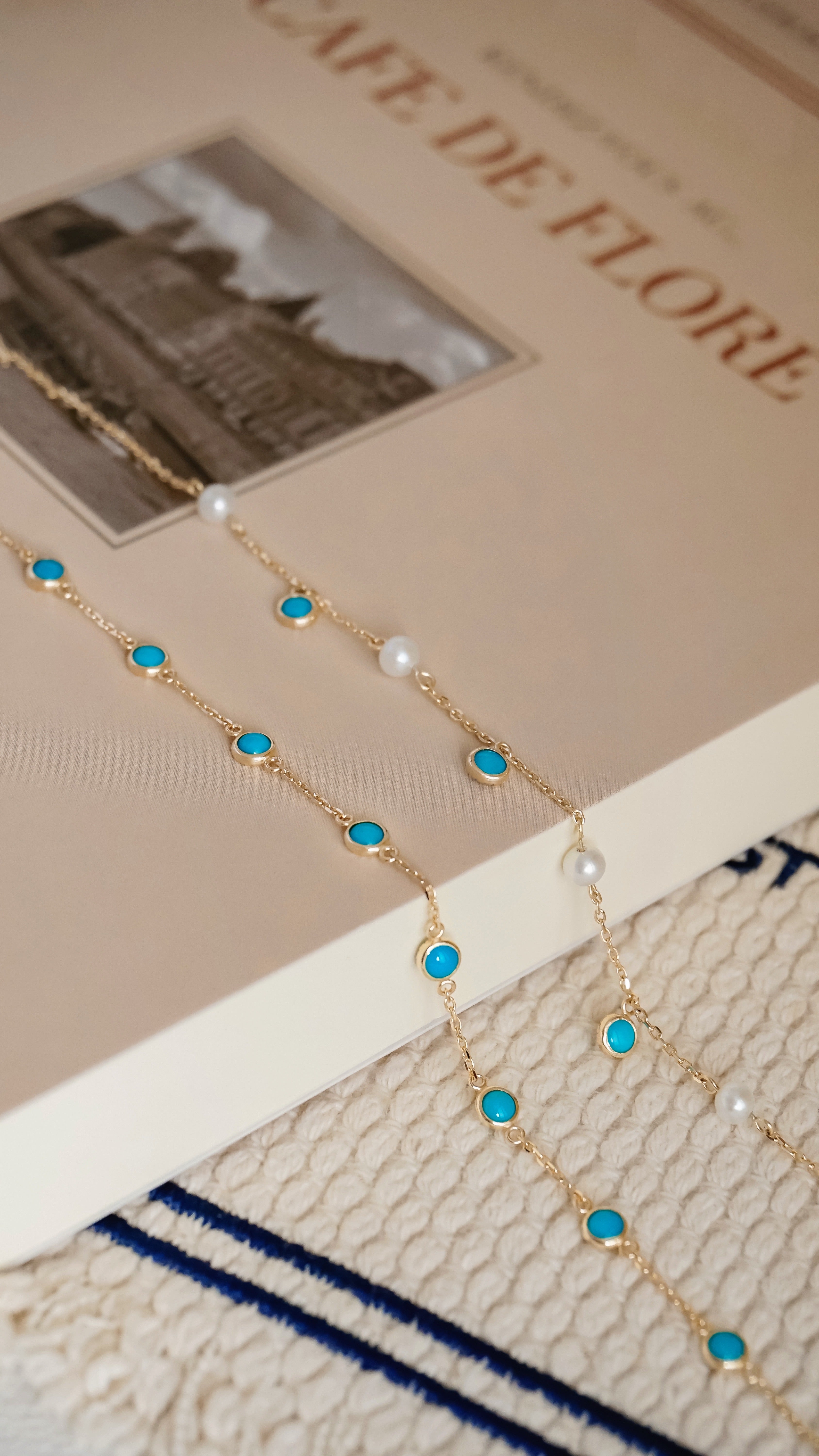 珍藍相映|綠松石珍珠手鍊