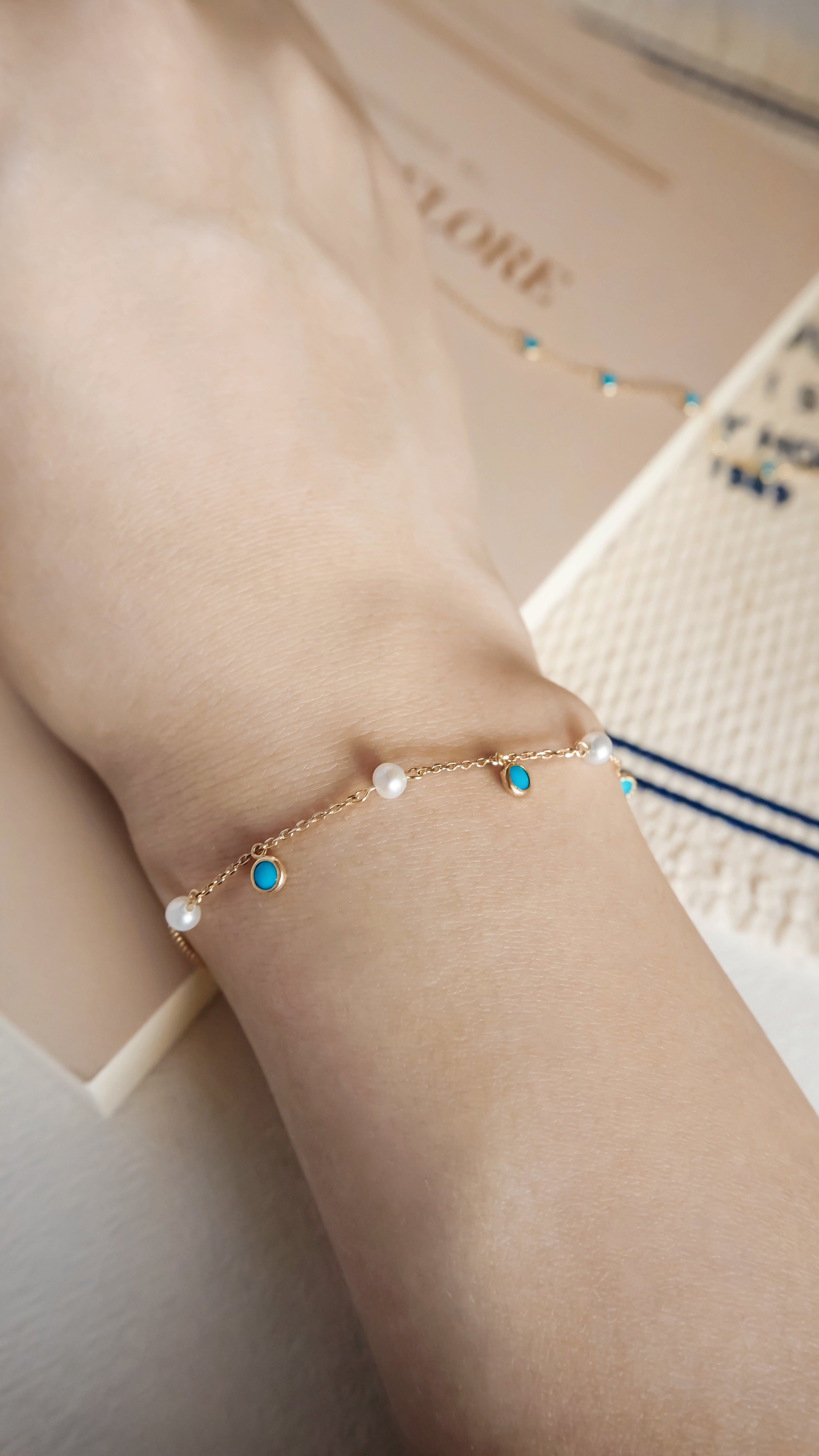 珍藍相映|綠松石珍珠手鍊