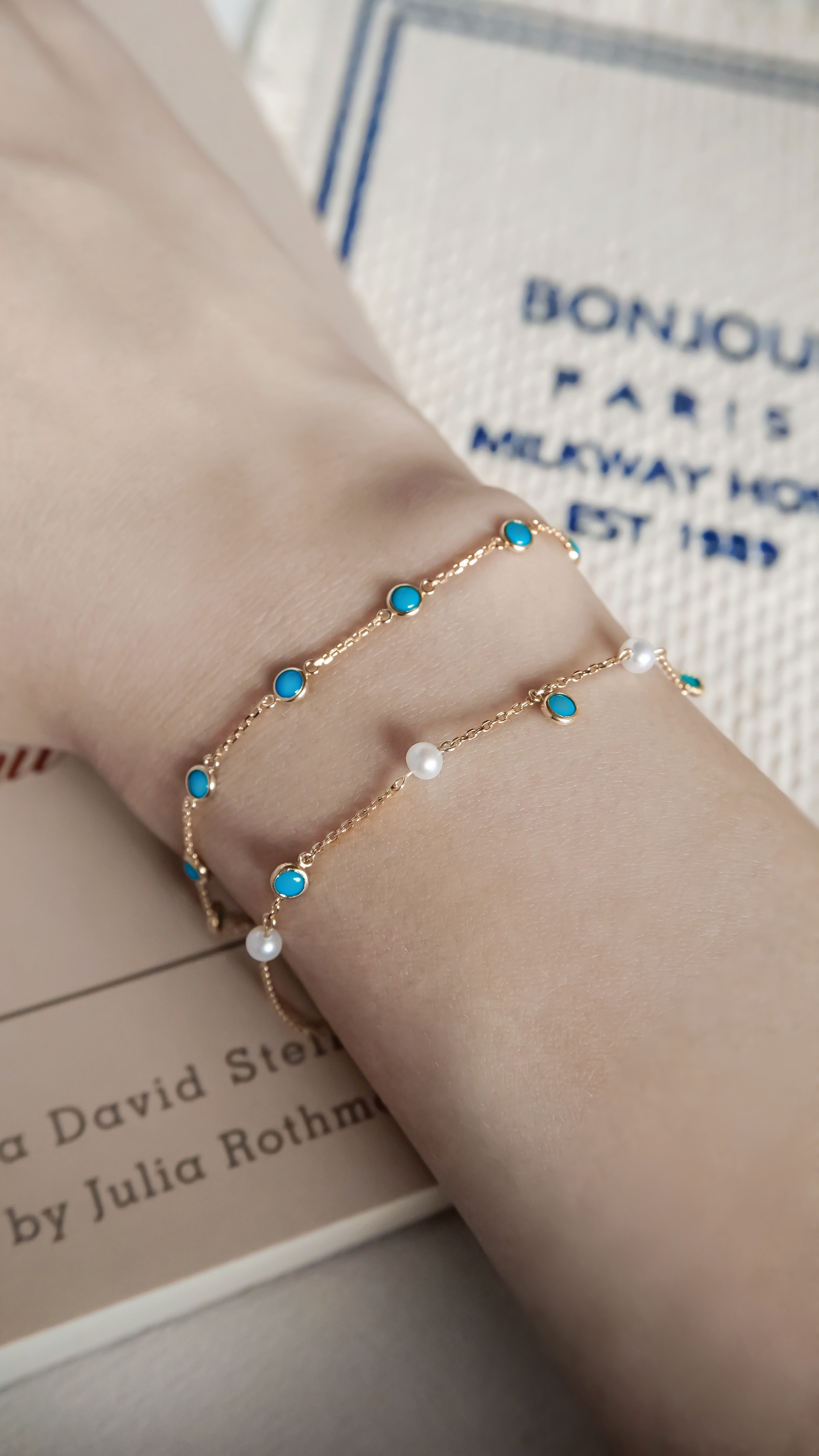 珍藍相映|綠松石珍珠手鍊