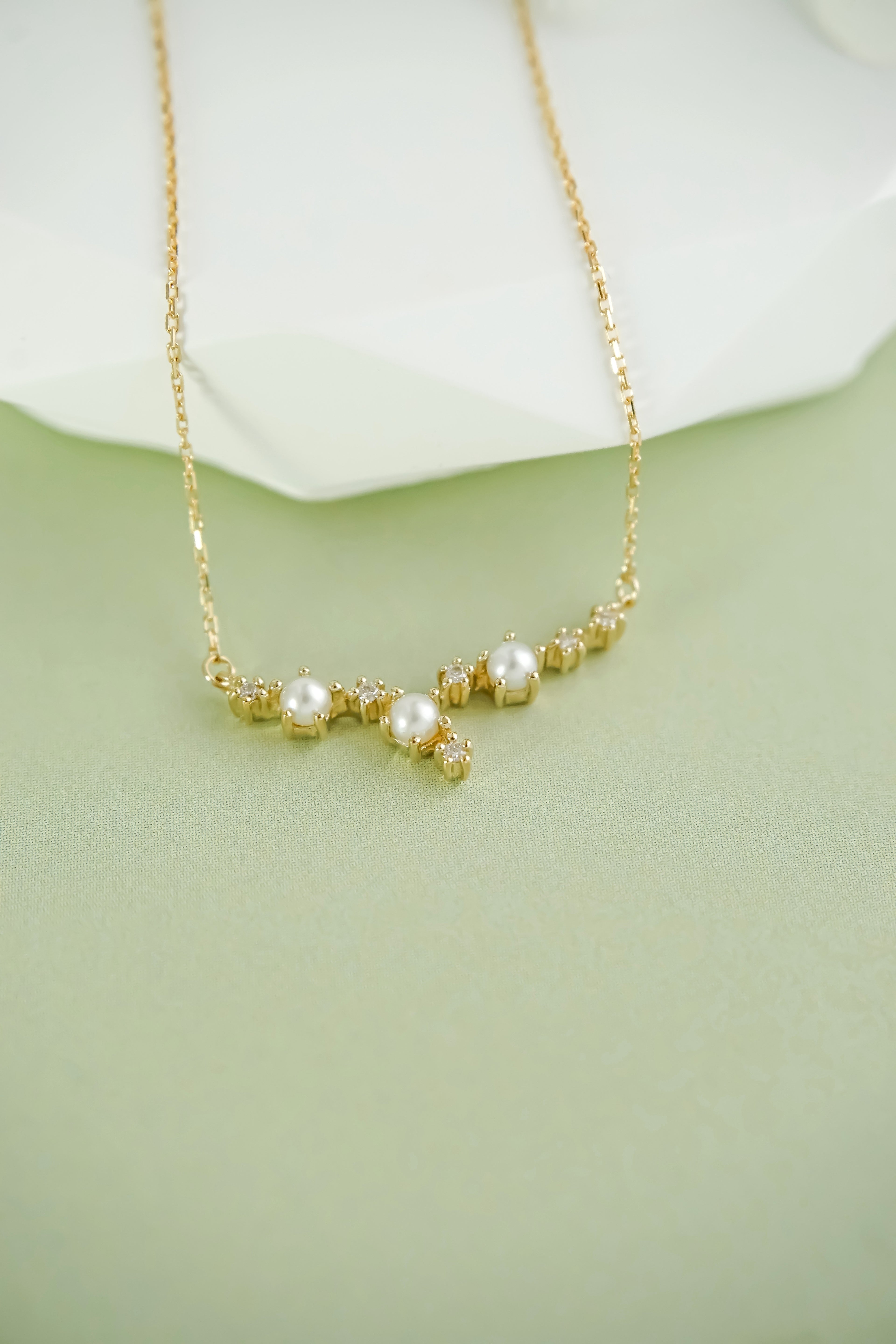 日本製K金淡水珍珠天然鑽石項鍊頸鏈近拍