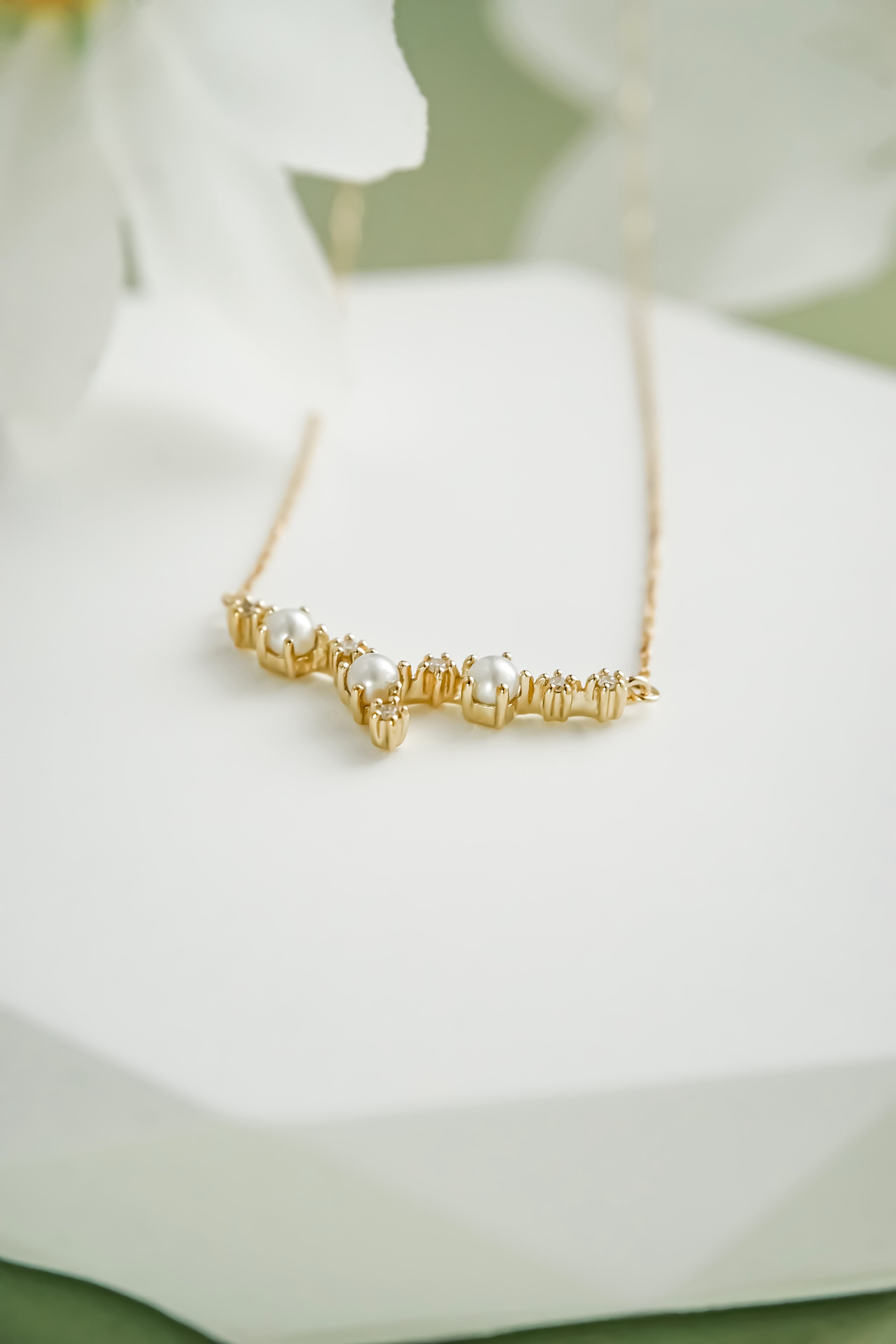 日本製K金淡水珍珠天然鑽石項鍊頸鏈底部視角