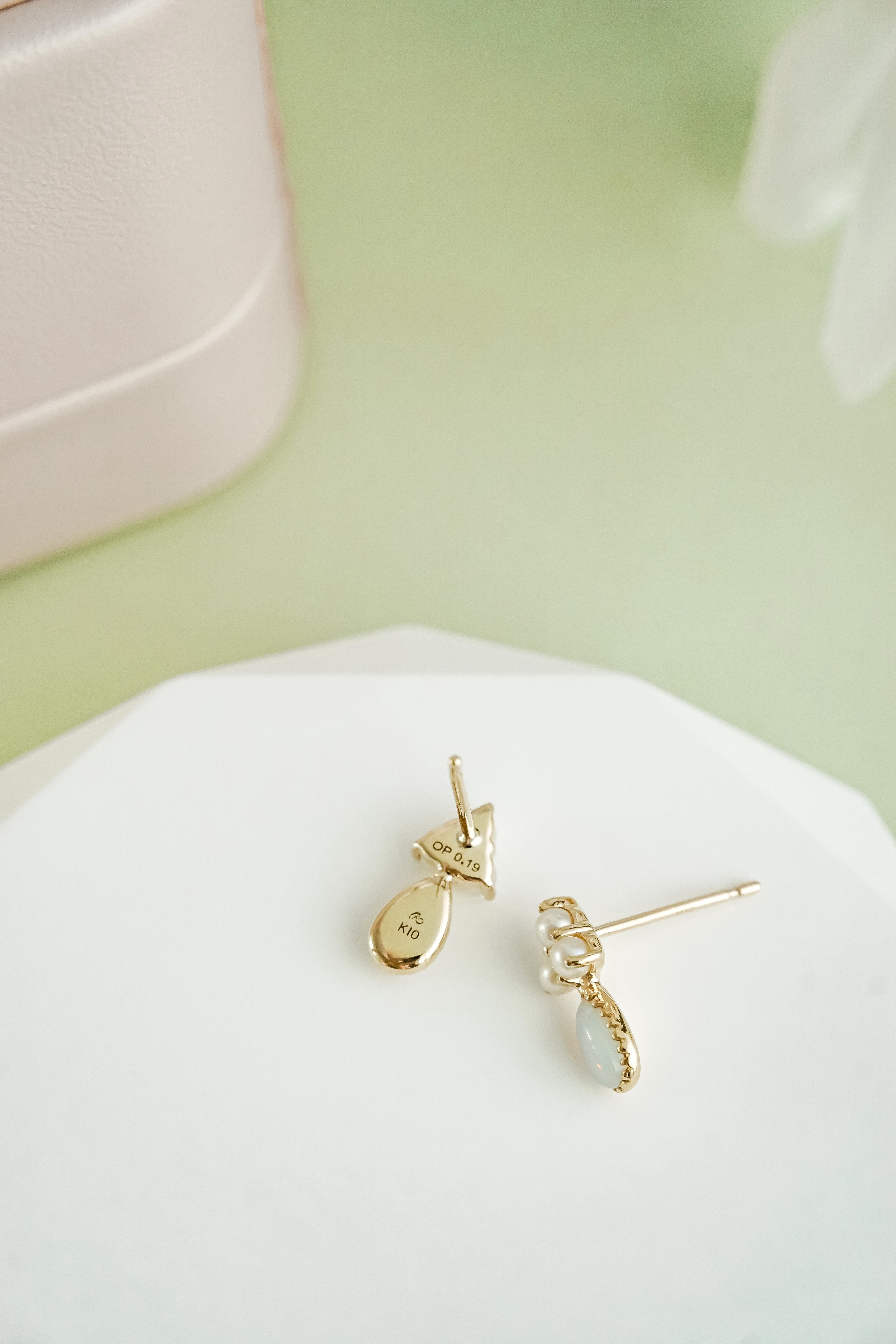 日系K金珍珠蛋白石水滴造型垂墜耳環背面展示圖