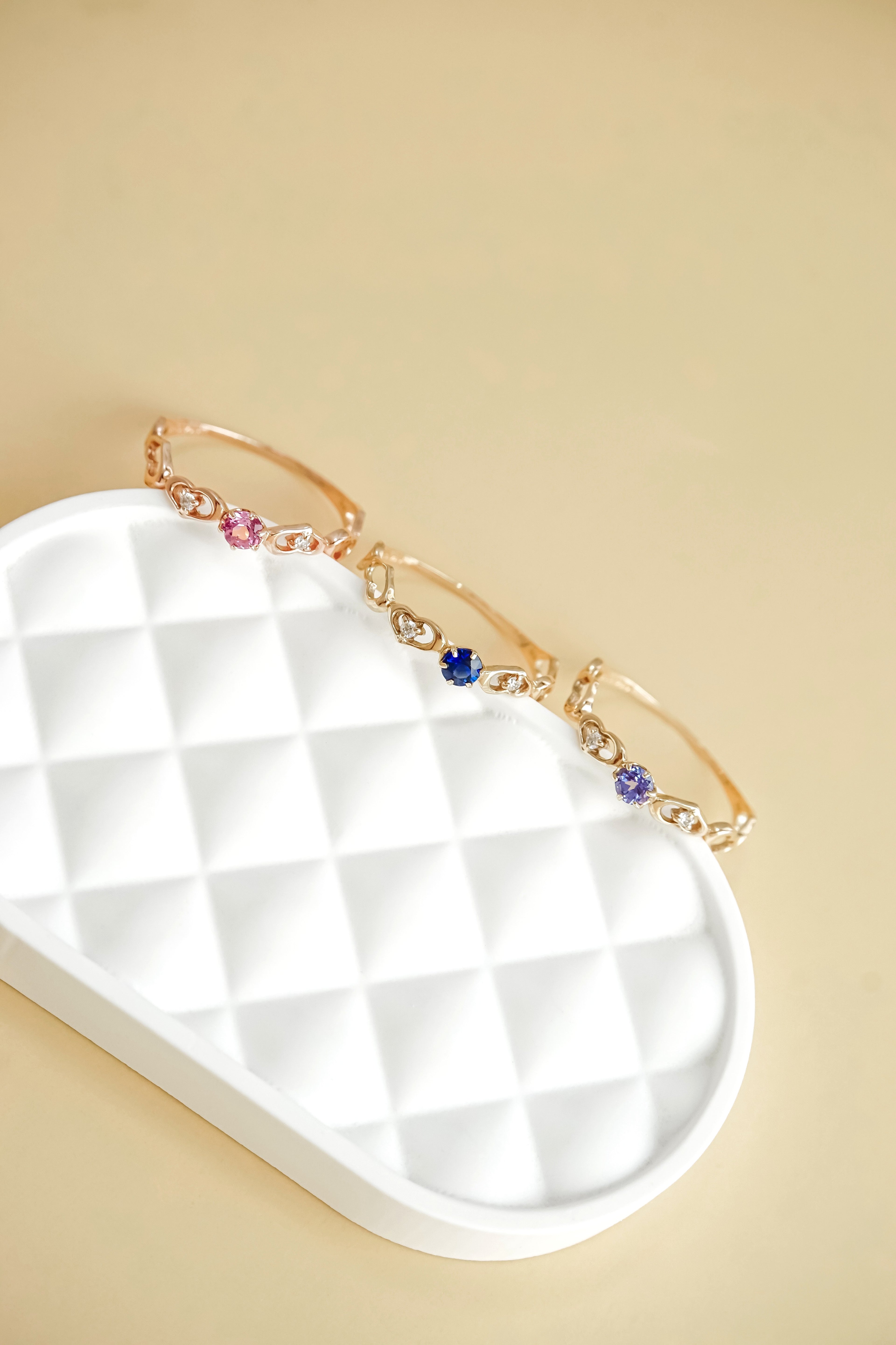 日系10K金彩寶藍寶石粉碧璽坦桑石戒指立起