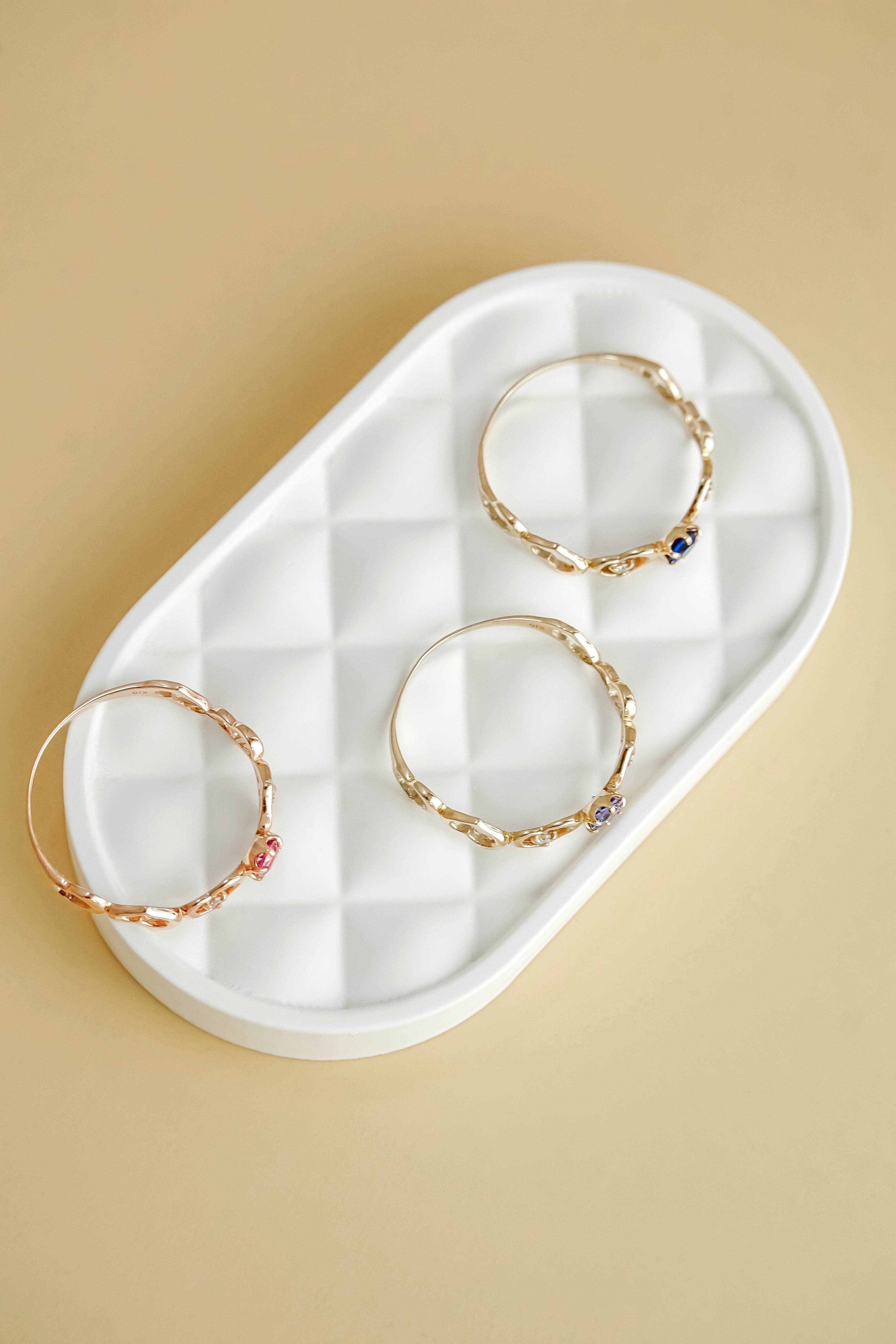 日系10K金彩寶藍寶石粉碧璽坦桑石戒指高拍