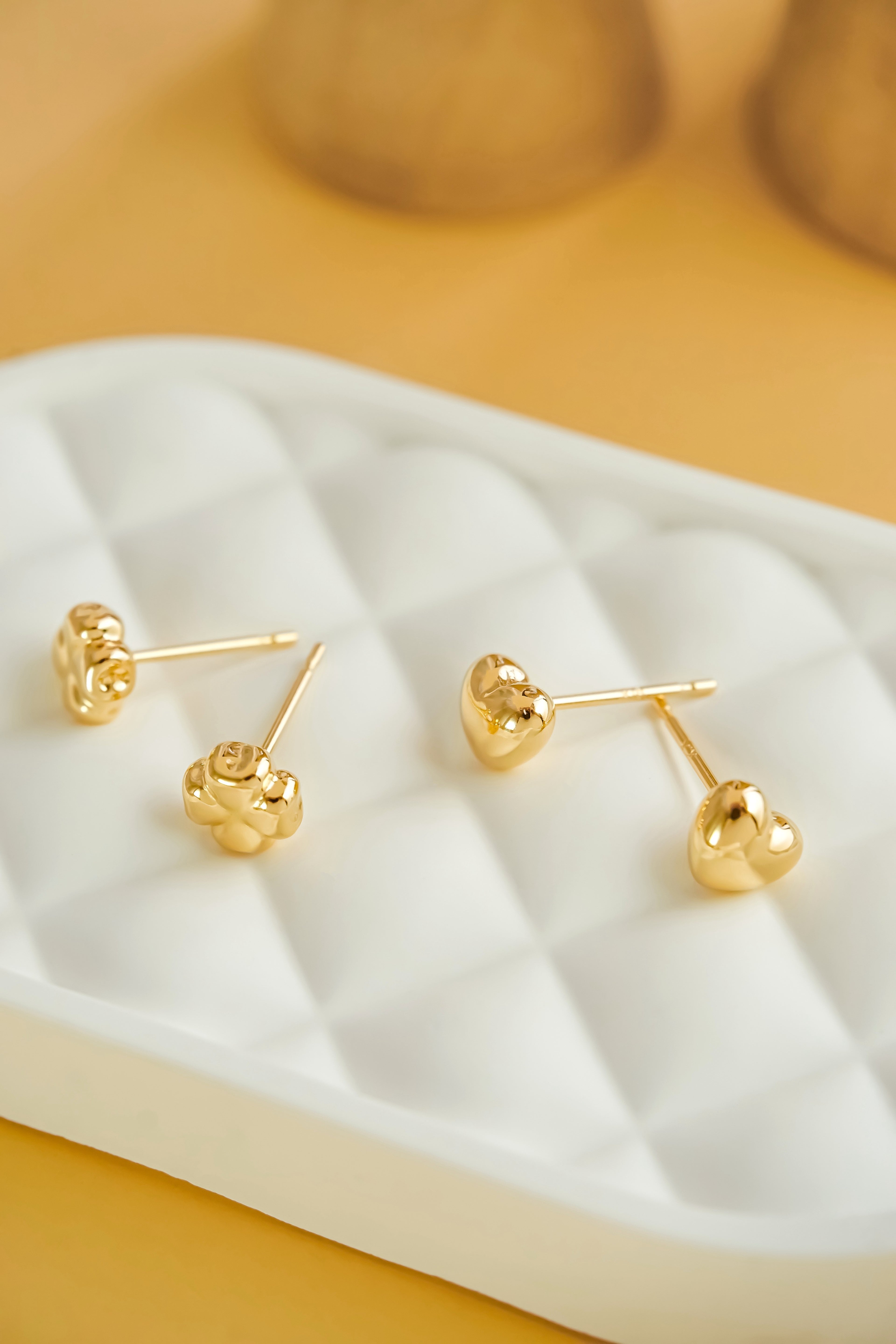 日本製18K金愛心四葉草耳環耳釘高拍