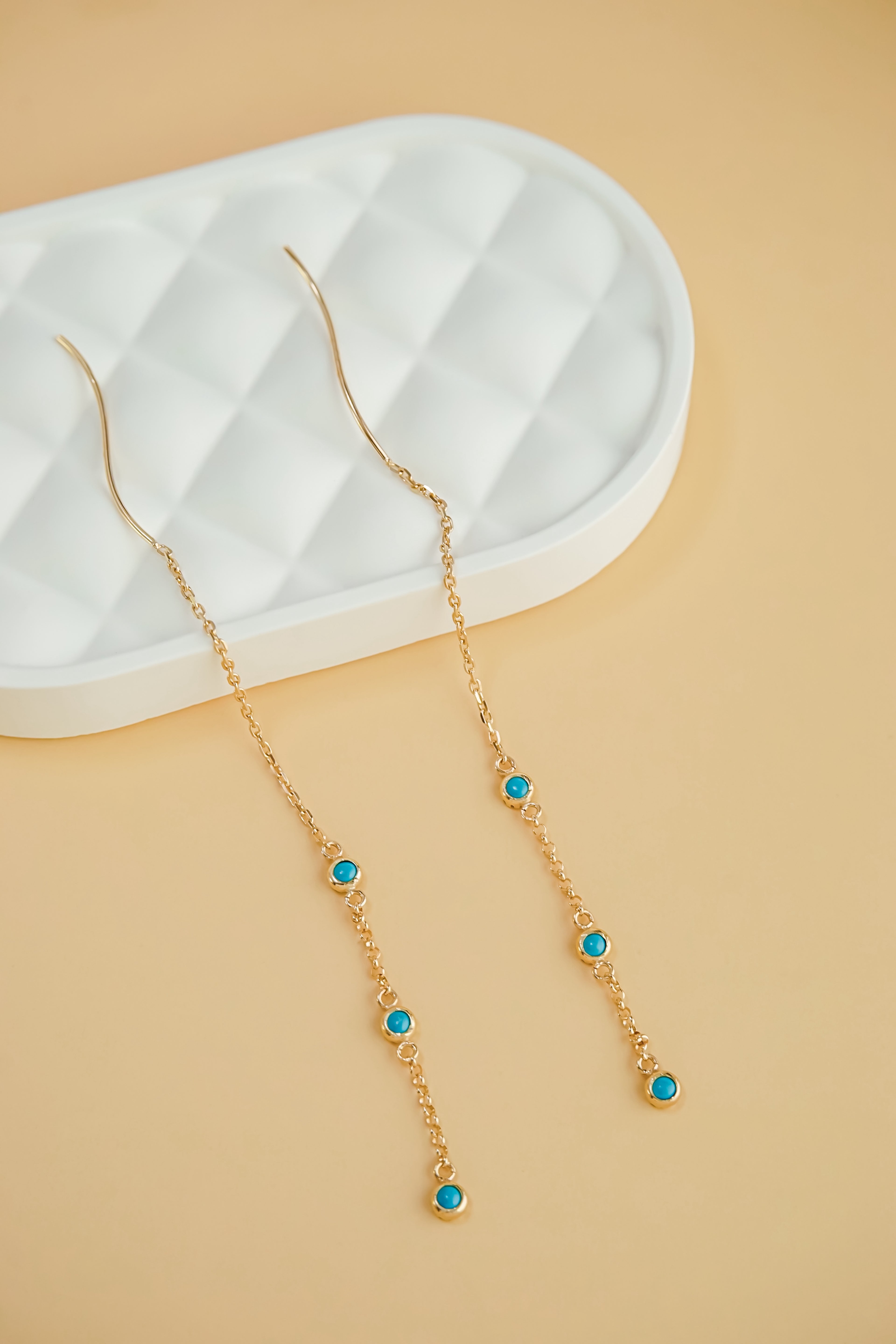 日系10K金綠松石耳鍊垂直