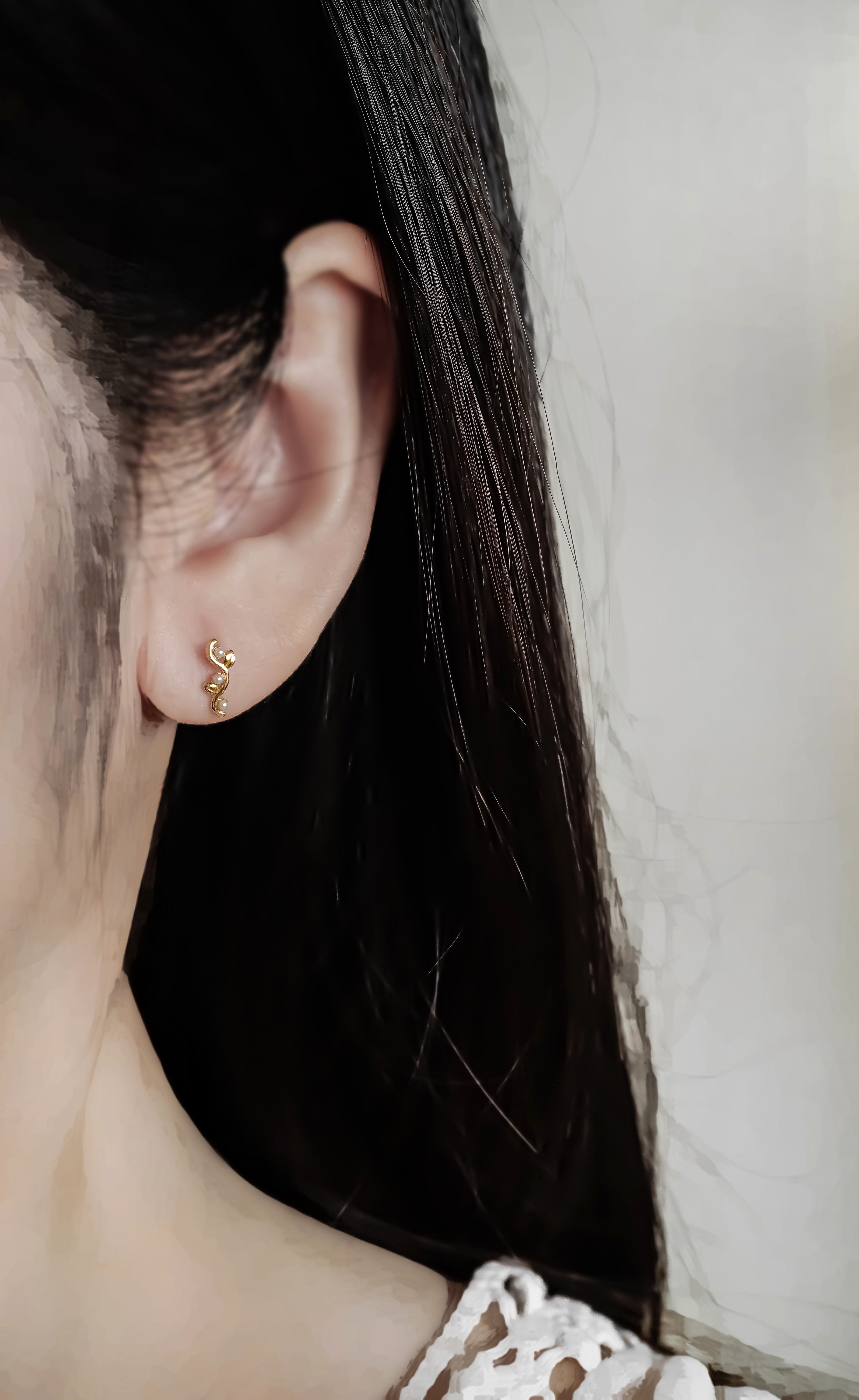 日系K金珍珠耳環耳釘直向真人佩戴效果圖