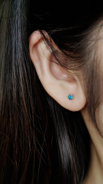 Platinum Neon Blue Apatite Earrings