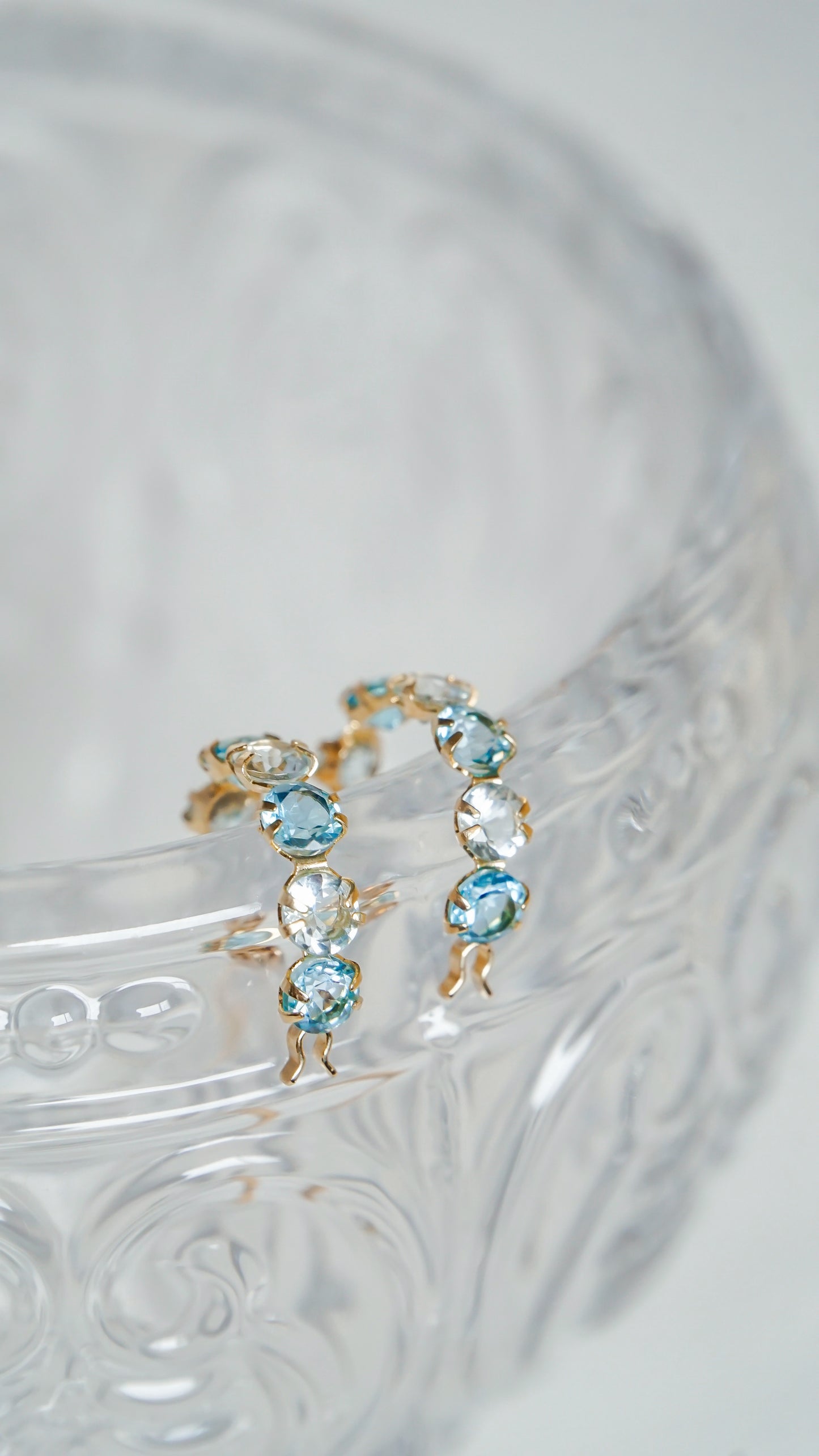 10K Gold Aquamarine & Blue Topaz Hoop Earrings