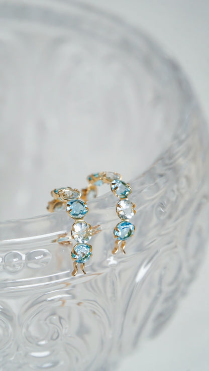 10K Gold Aquamarine & Blue Topaz Hoop Earrings