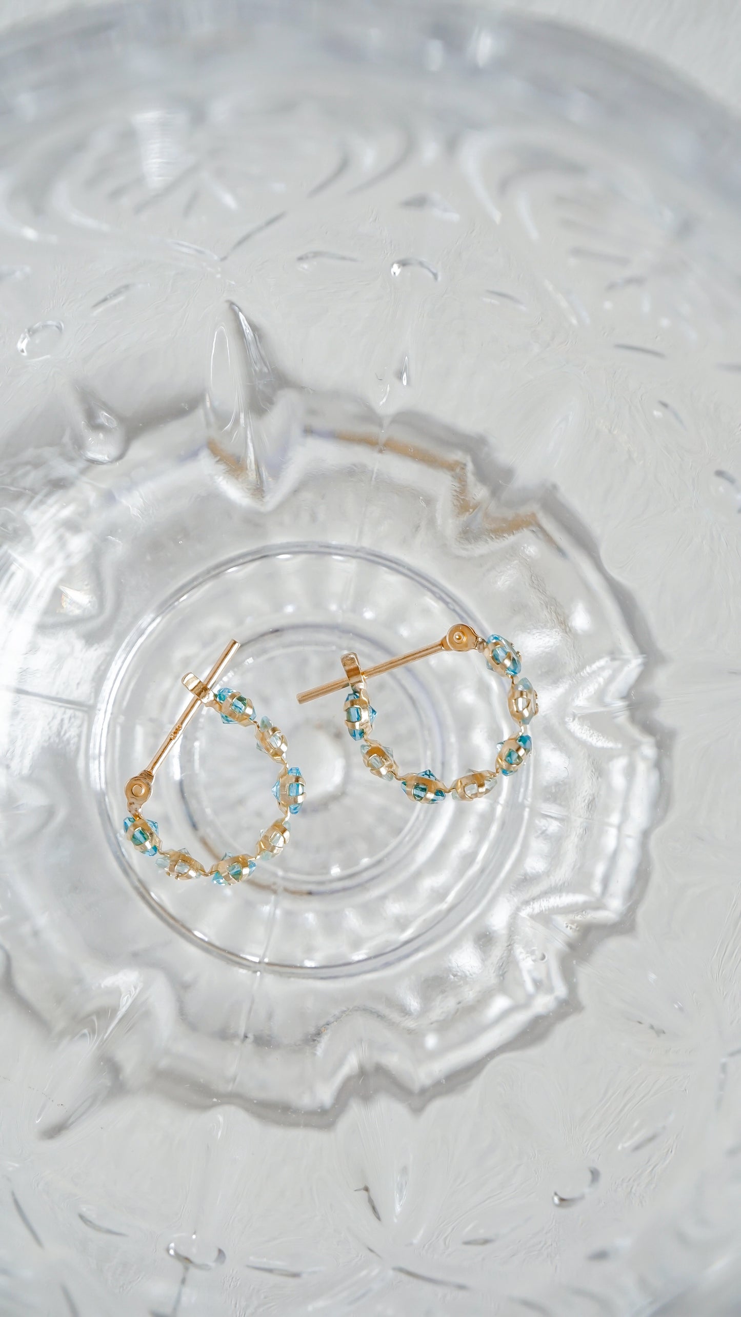 10K Gold Aquamarine & Blue Topaz Hoop Earrings
