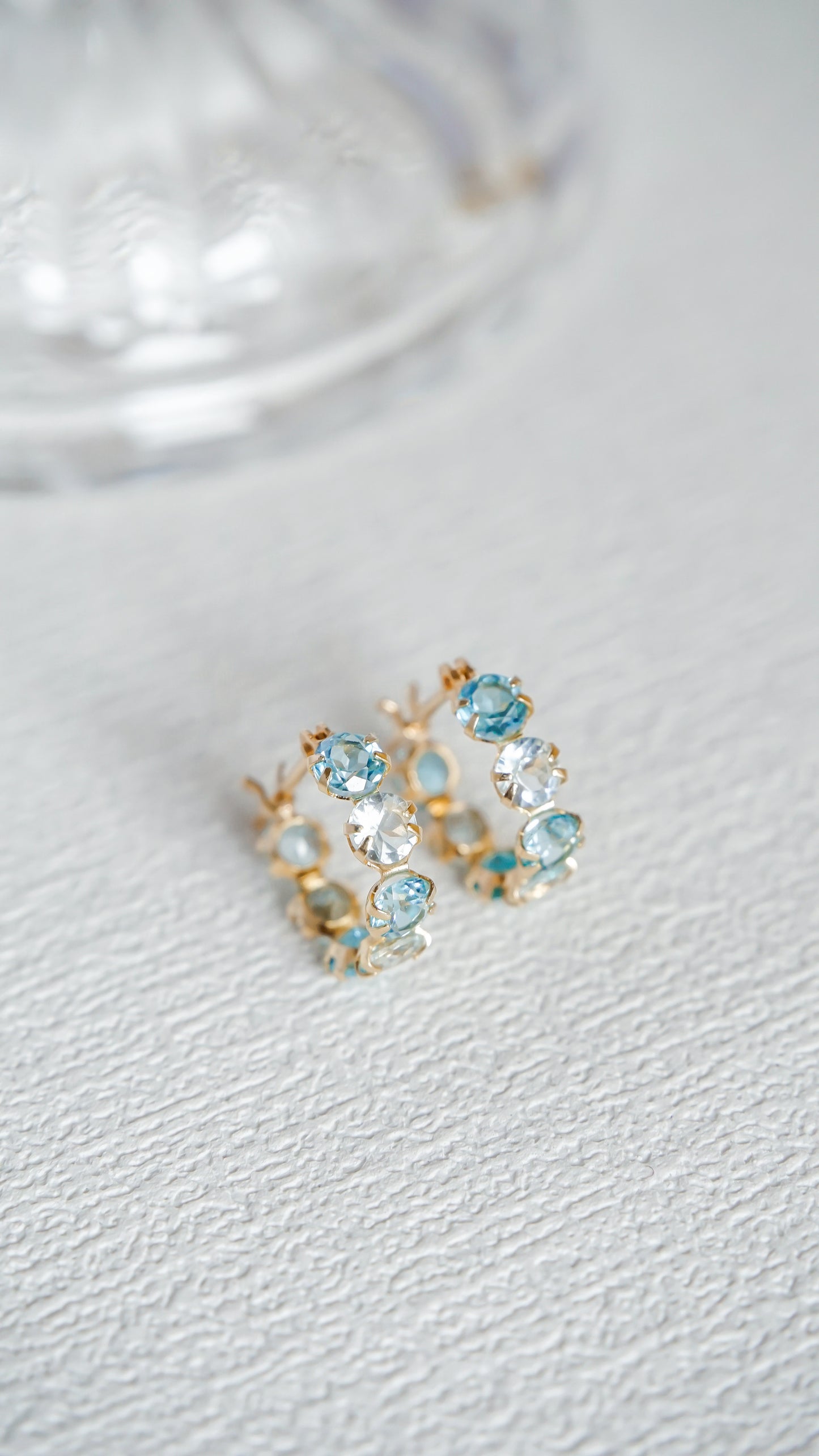 10K Gold Aquamarine & Blue Topaz Hoop Earrings