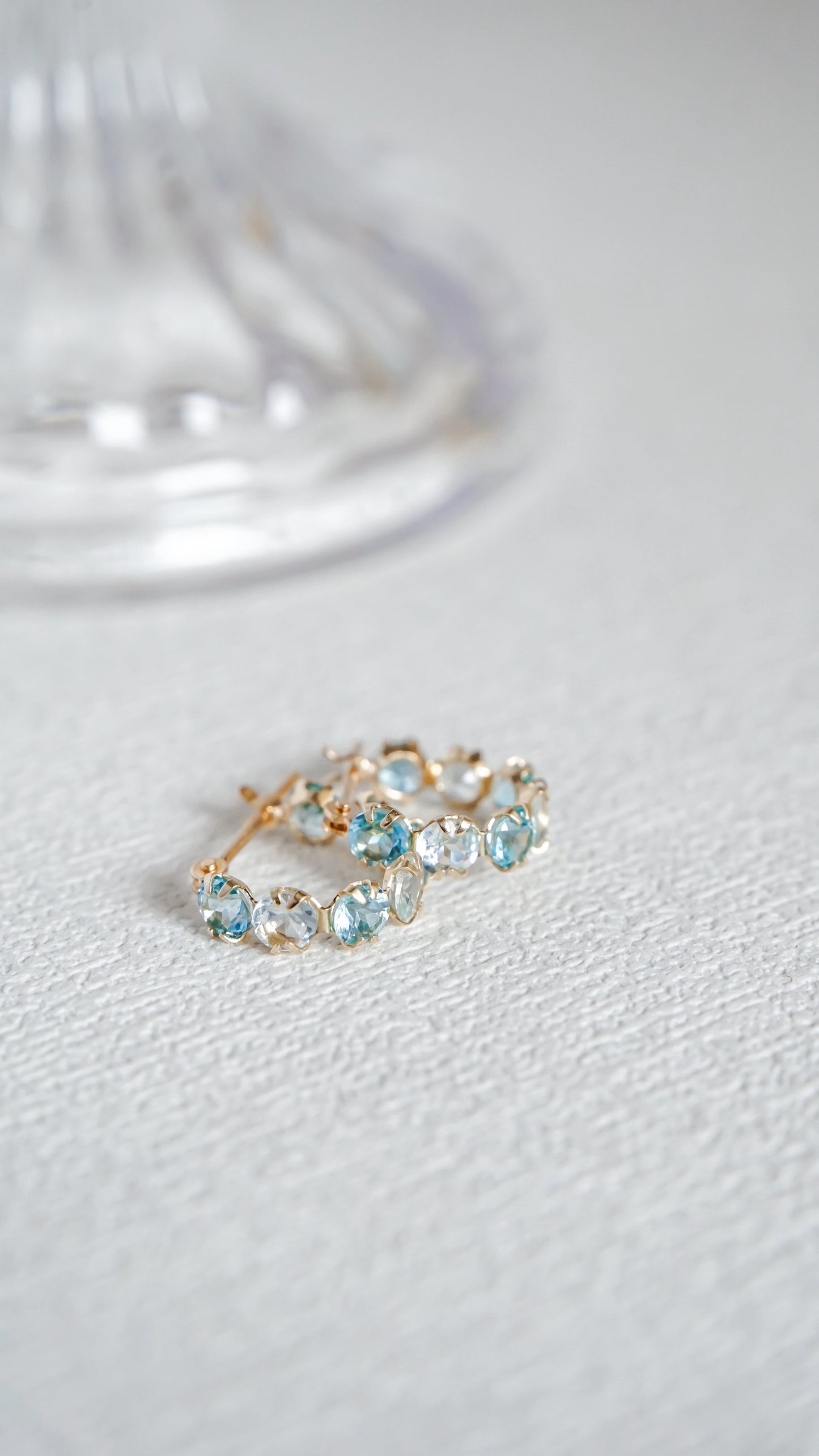 10K Gold Aquamarine & Blue Topaz Hoop Earrings