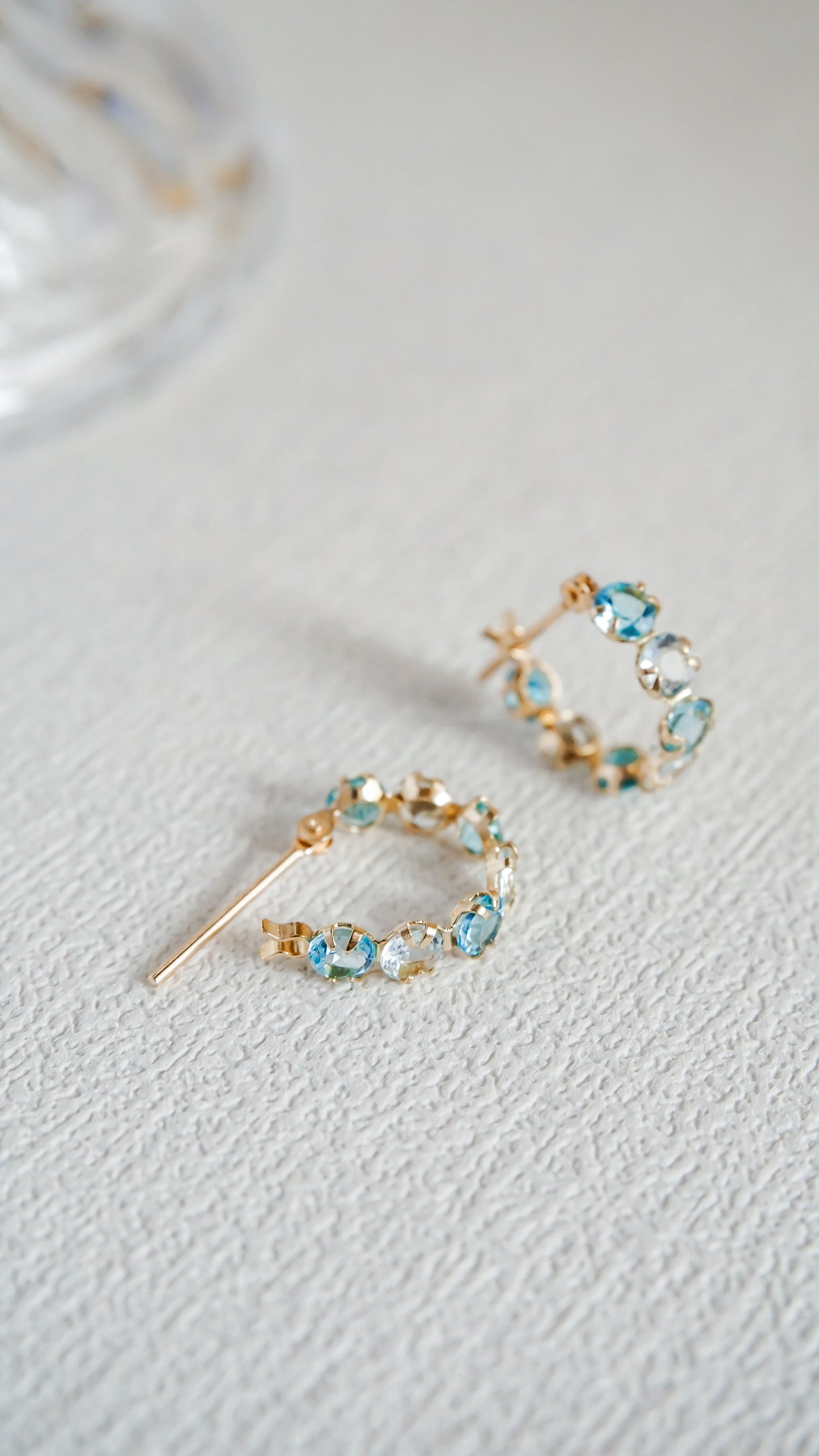 10K Gold Aquamarine & Blue Topaz Hoop Earrings