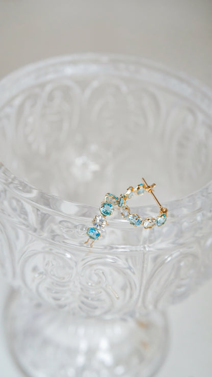 10K Gold Aquamarine & Blue Topaz Hoop Earrings