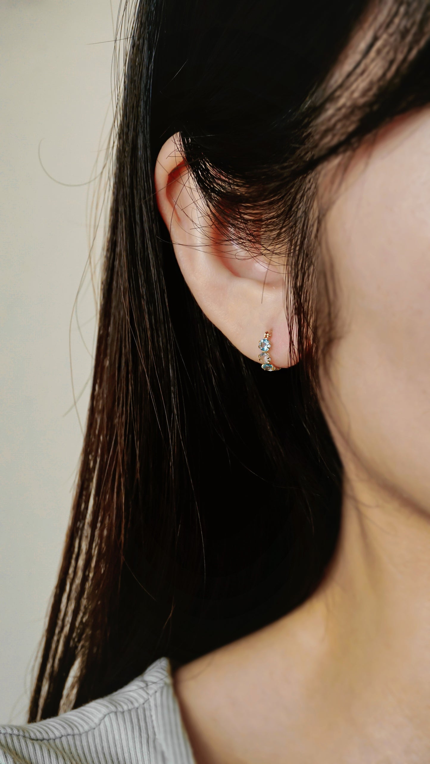 10K Gold Aquamarine & Blue Topaz Hoop Earrings
