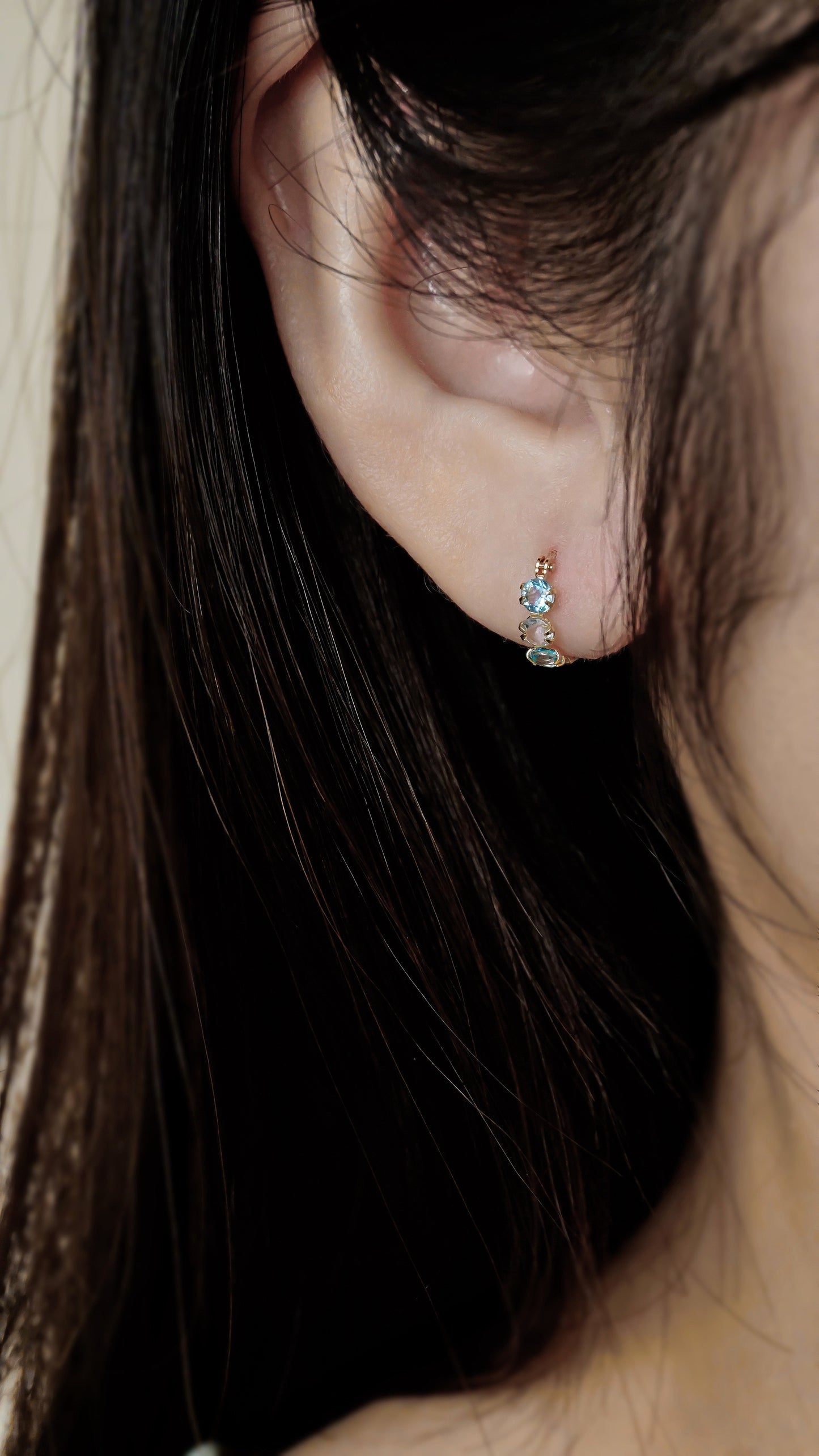 10K Gold Aquamarine & Blue Topaz Hoop Earrings