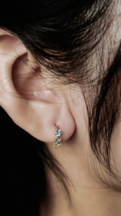 10K Gold Aquamarine & Blue Topaz Hoop Earrings