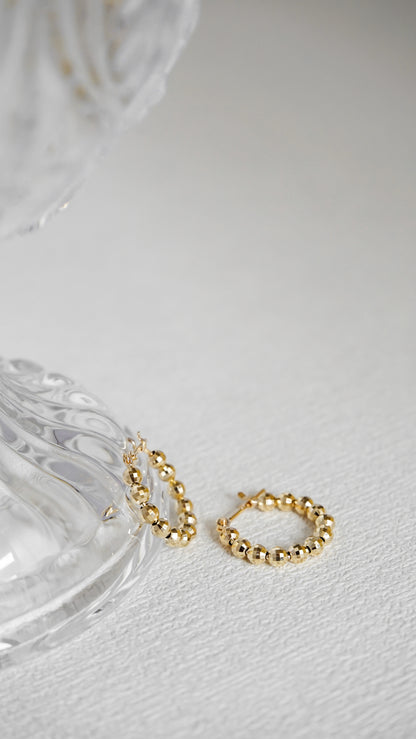 10K Gold Faceted Bead Hoop Earrings