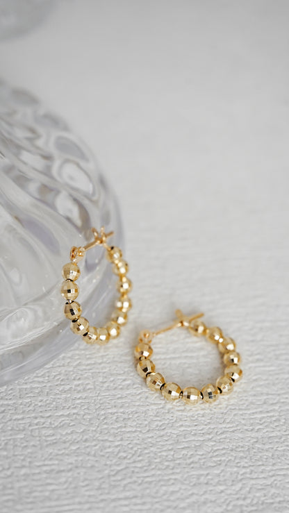10K Gold Faceted Bead Hoop Earrings