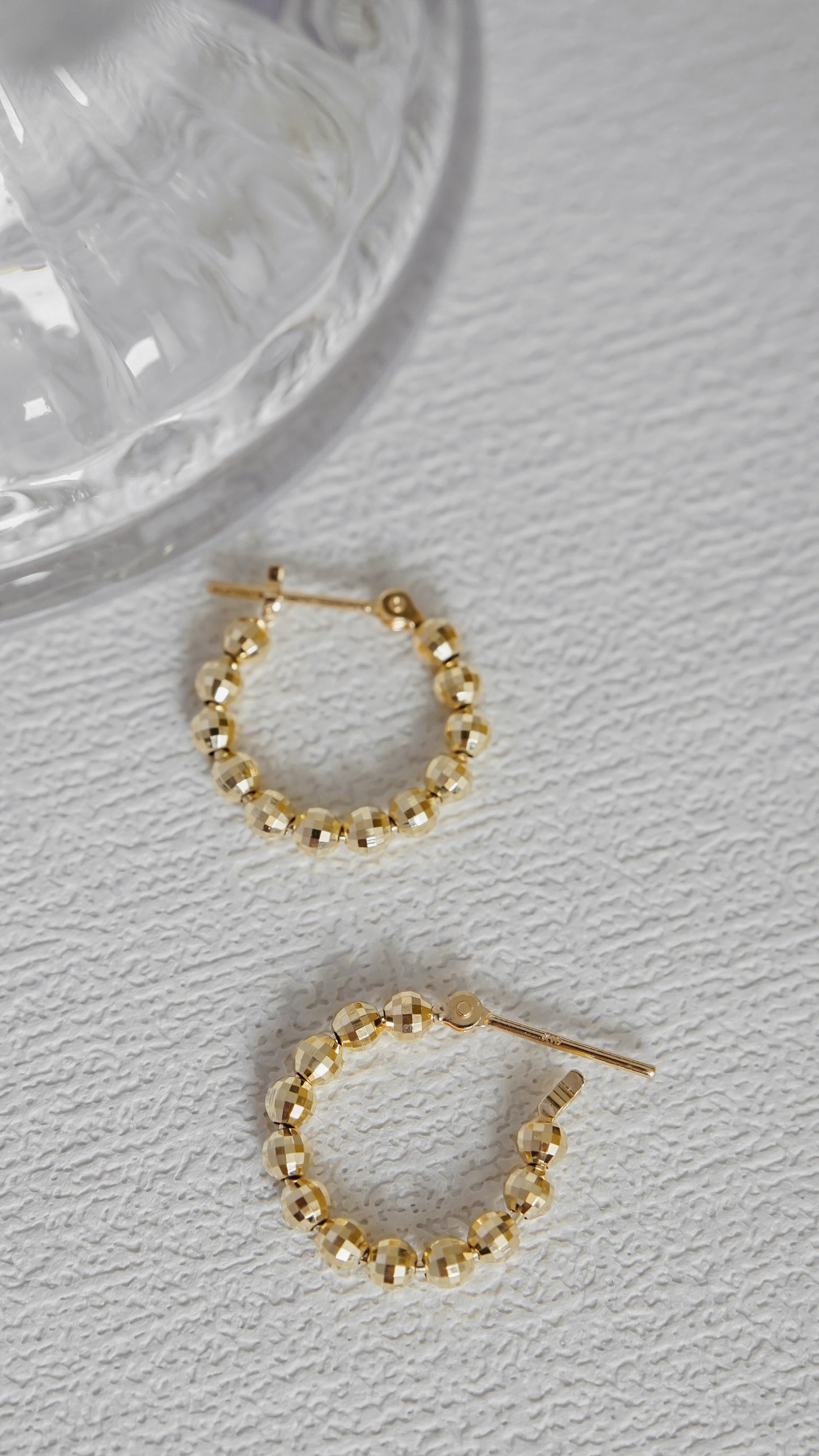 10K Gold Faceted Bead Hoop Earrings