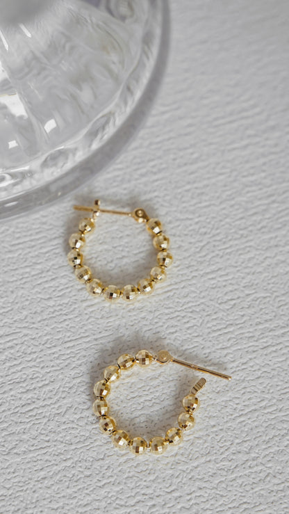 10K Gold Faceted Bead Hoop Earrings