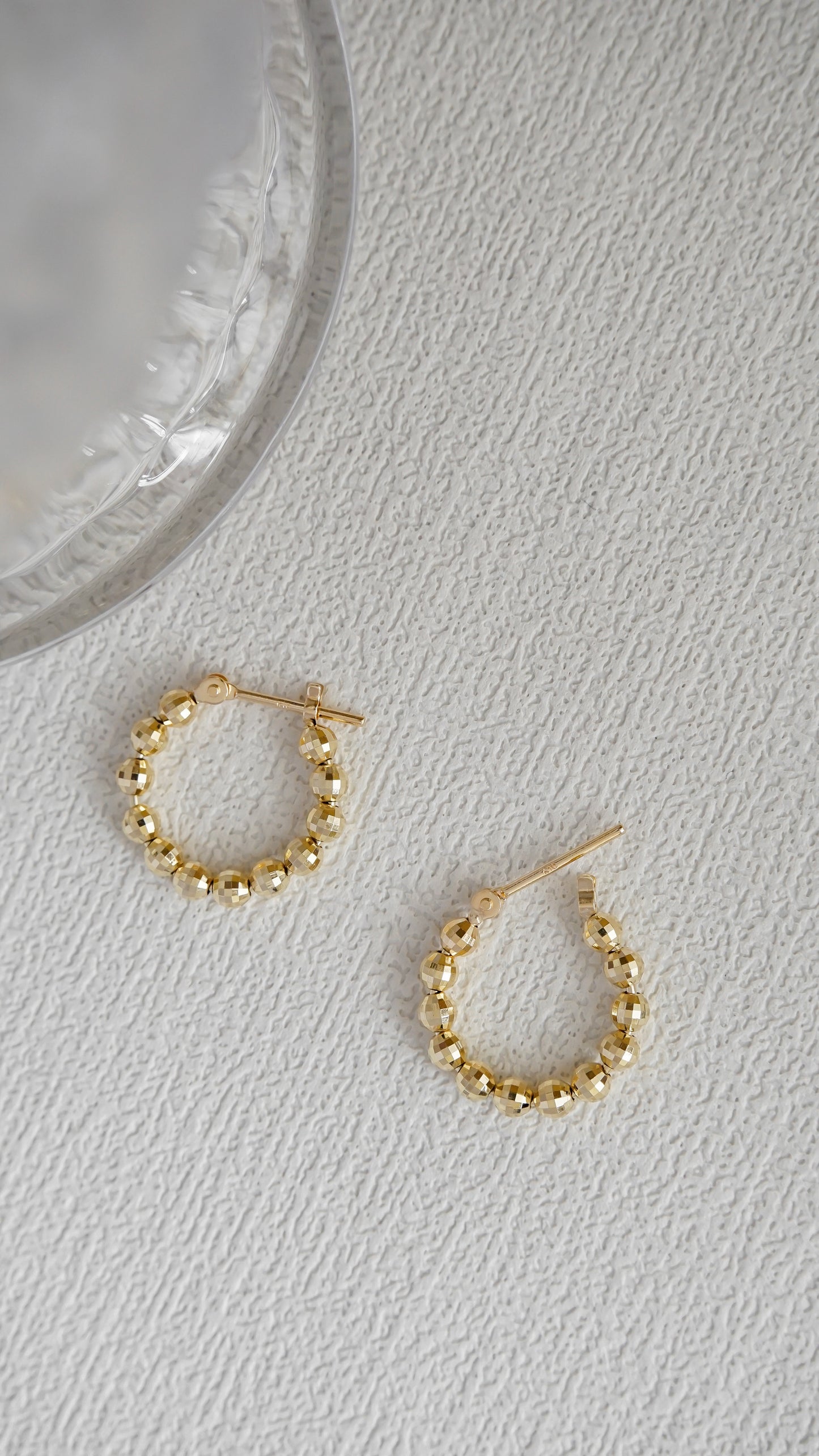 10K Gold Faceted Bead Hoop Earrings