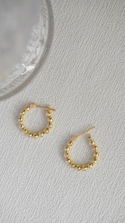 10K Gold Faceted Bead Hoop Earrings