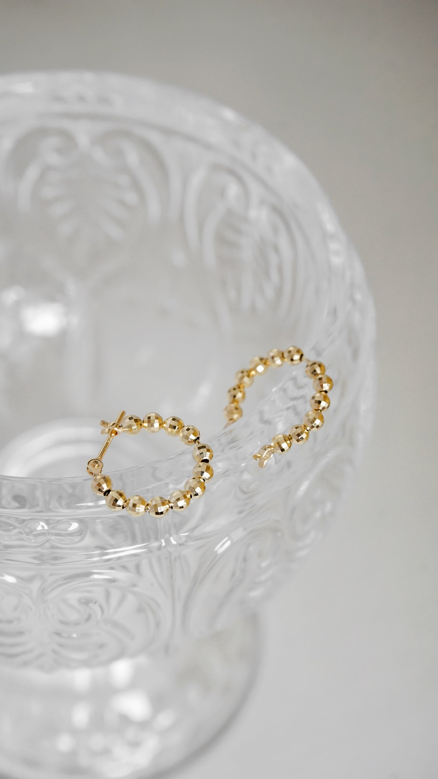 10K Gold Faceted Bead Hoop Earrings