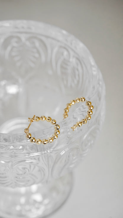10K Gold Faceted Bead Hoop Earrings
