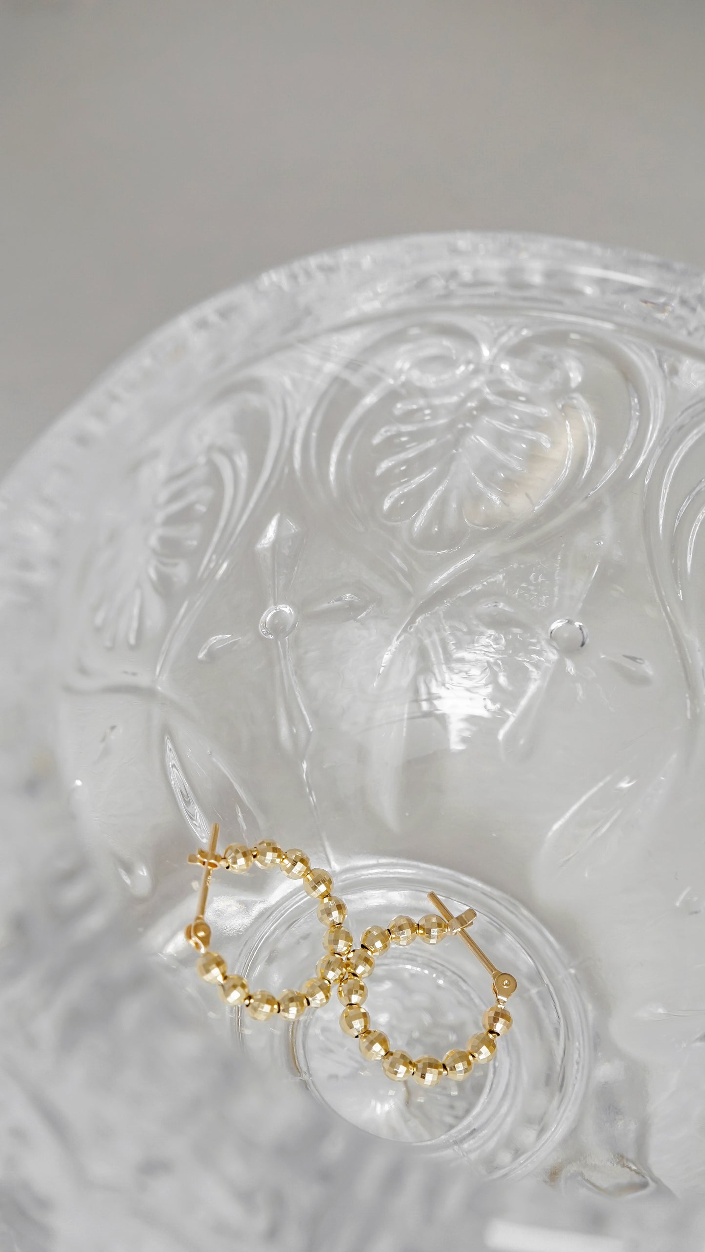 10K Gold Faceted Bead Hoop Earrings