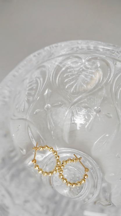10K Gold Faceted Bead Hoop Earrings